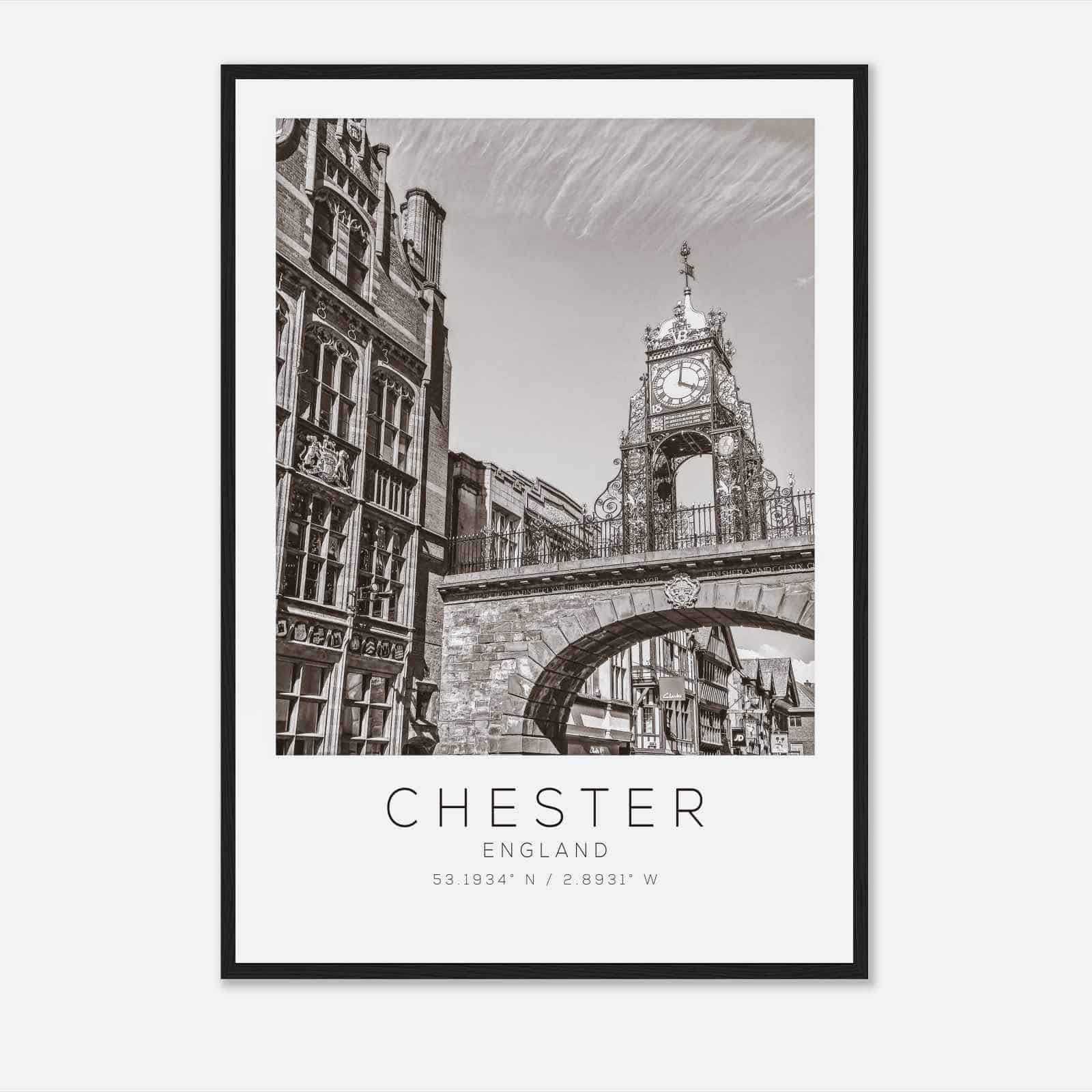 Chester England Travel Photo Poster BW, Chester Travel Print, Minimalist Travel Poster Print