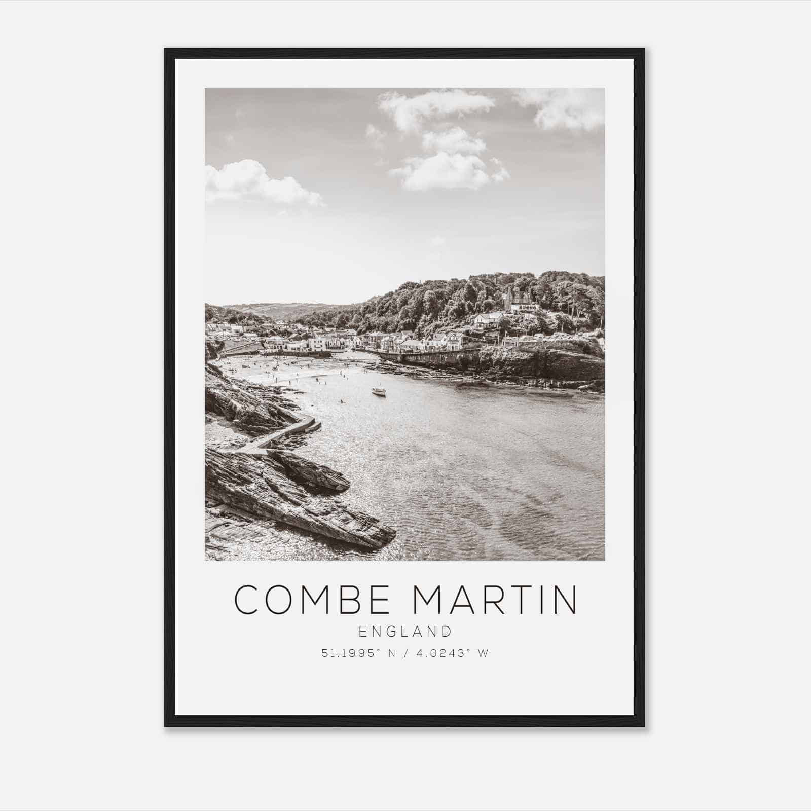 Combe Martin England Travel Photo Poster BW, Combe Martin Travel Print, Minimalist Travel Poster Print