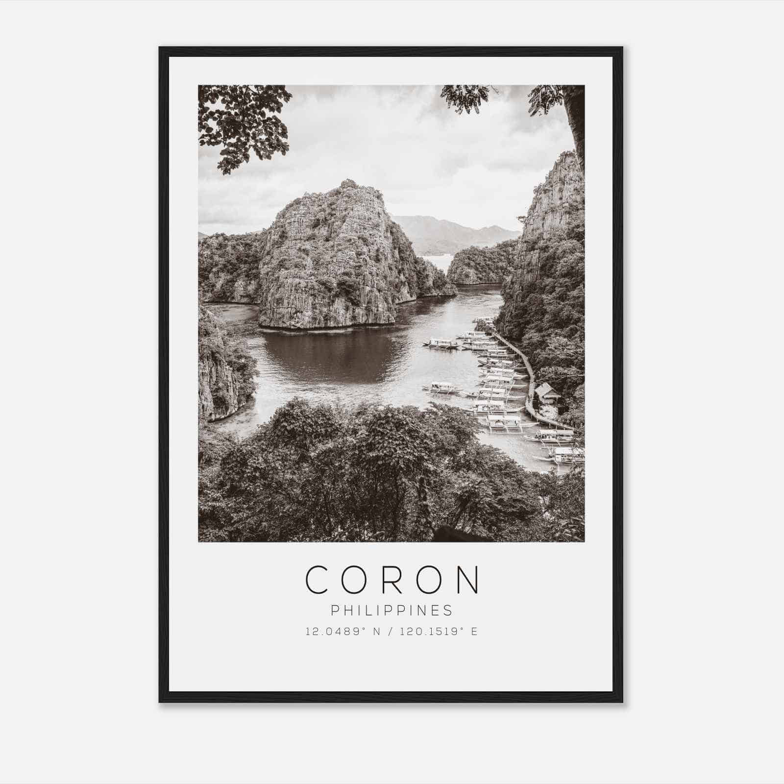 Coron Philippines Travel Photo Poster BW, Coron Travel Print, Minimalist Travel Poster Print