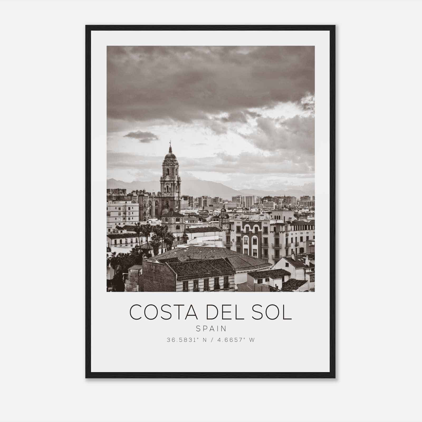 Costa del Sol Spain Travel Photo Poster BW, Costa del Sol Travel Print, Minimalist Travel Poster Print