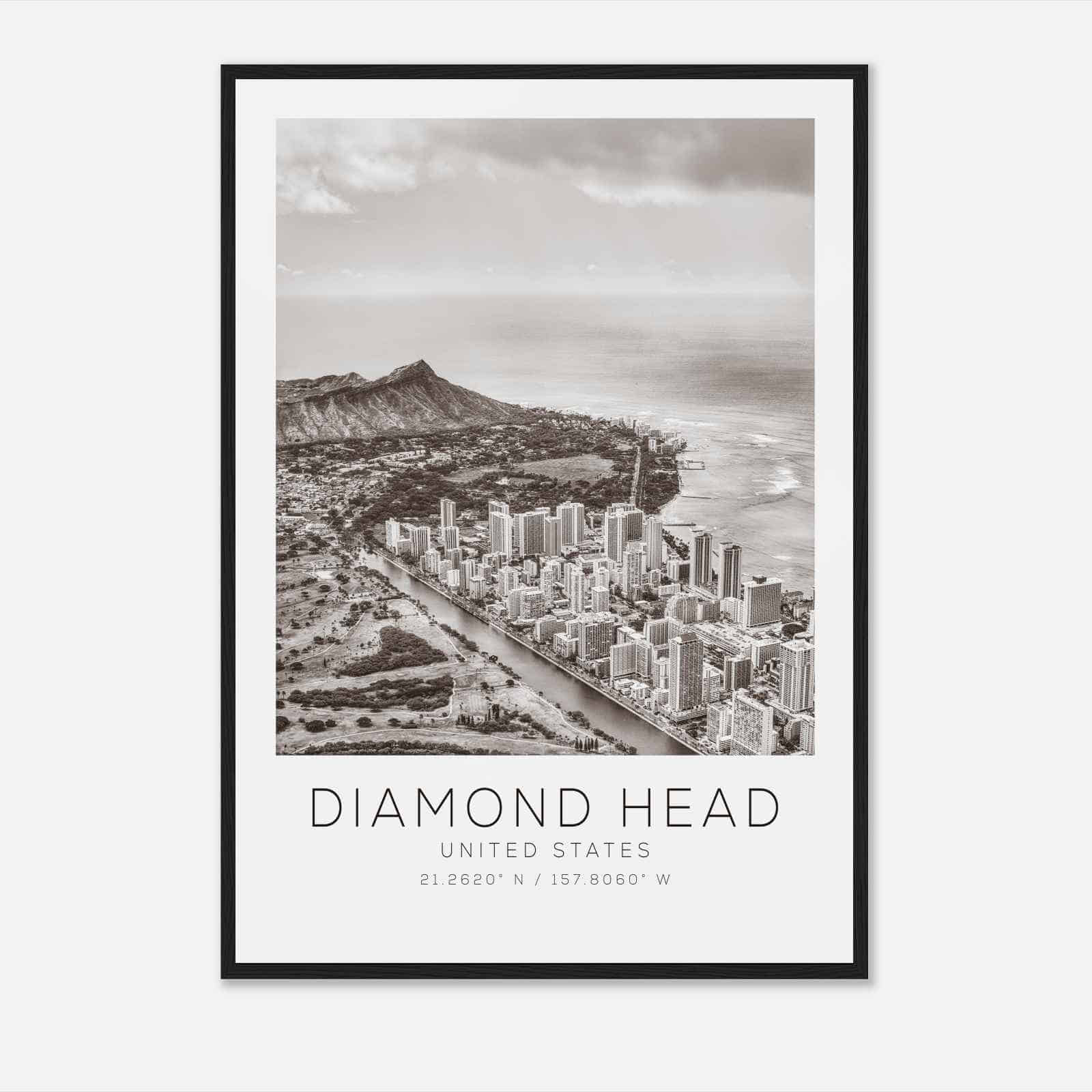 Diamond Head United States Travel Photo Poster BW, Diamond Head Travel Print, Minimalist Travel Poster Print Diamond Head United States Travel Photo Poster BW, Diamond Head Travel Print, Minimalist Travel Poster Print
