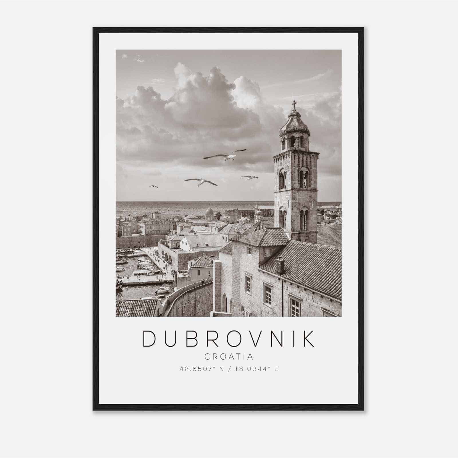 Dubrovnik Croatia Travel Photo Poster BW, Dubrovnik Travel Print, Minimalist Travel Poster Print