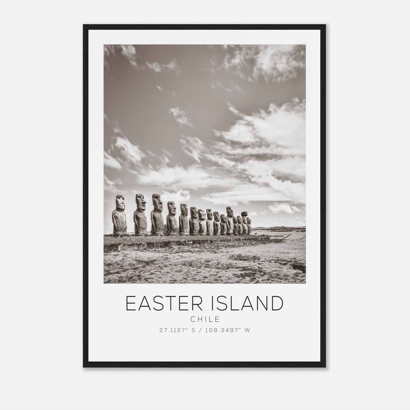 Easter Island Chile Travel Photo Poster BW, Easter Island Travel Print, Minimalist Travel Poster Print
