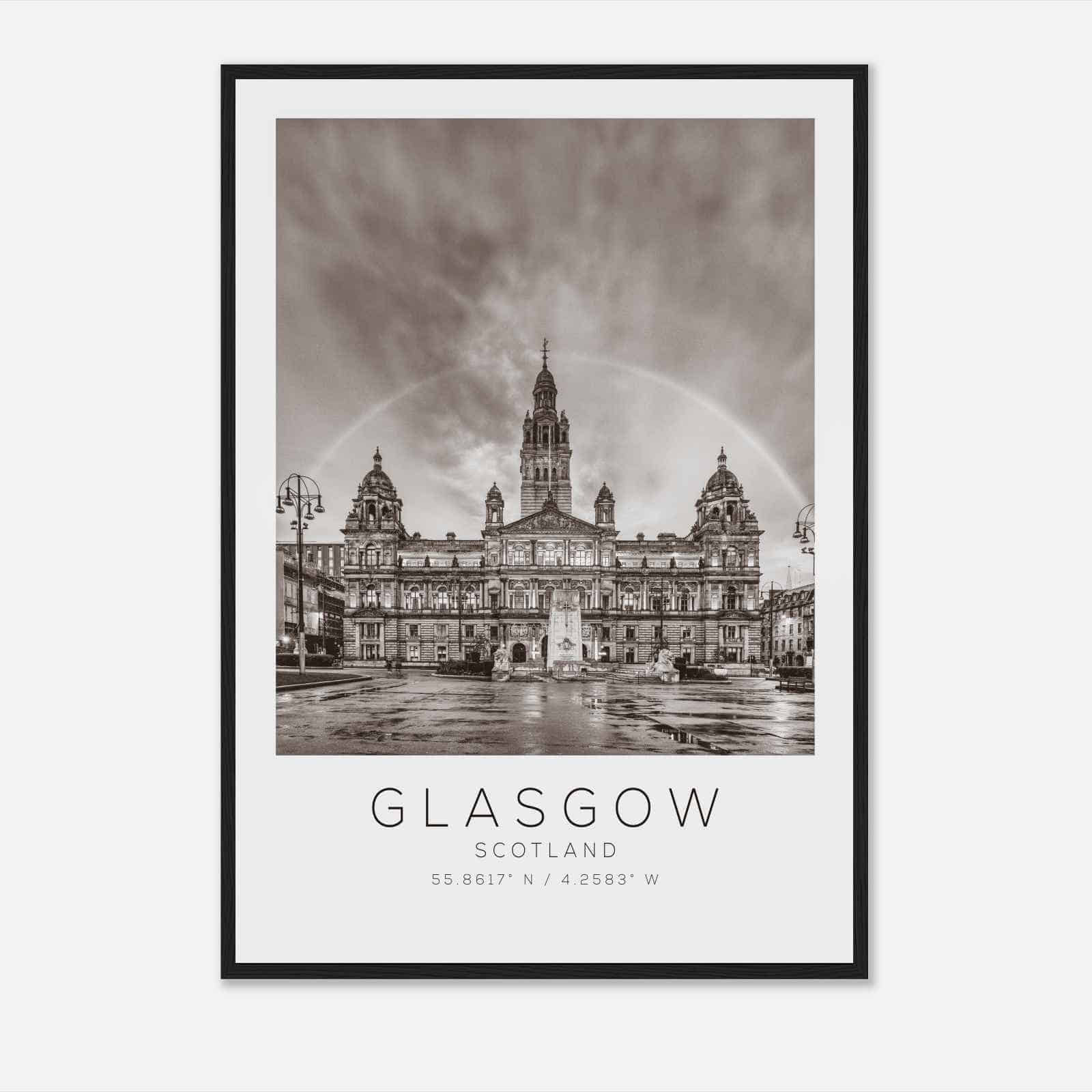 Glasgow Scotland Travel Photo Poster BW, Glasgow Travel Print, Minimalist Travel Poster Print