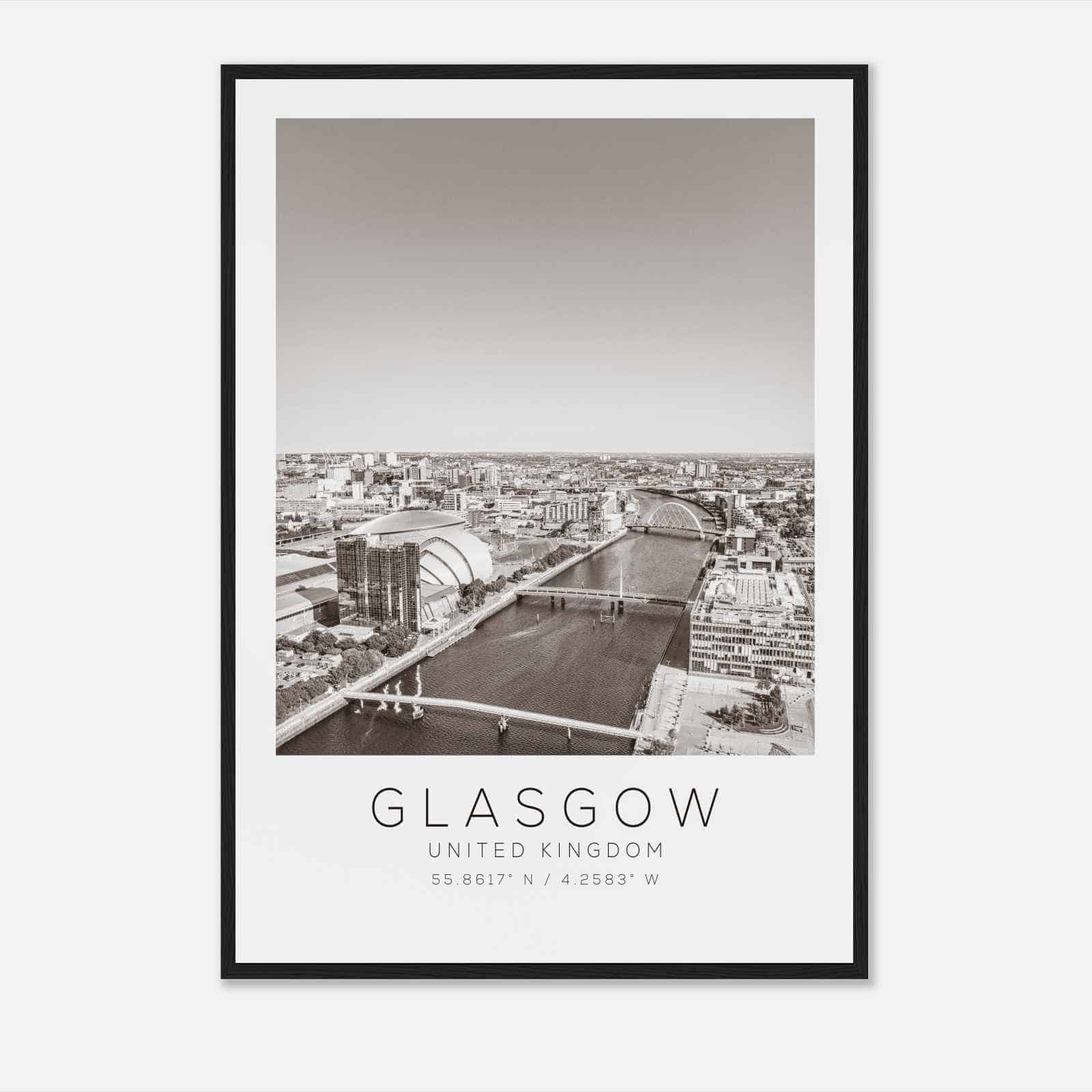 GLASGOW United Kingdom Travel Photo Poster BW, GLASGOW Travel Print, Minimalist Travel Poster Print