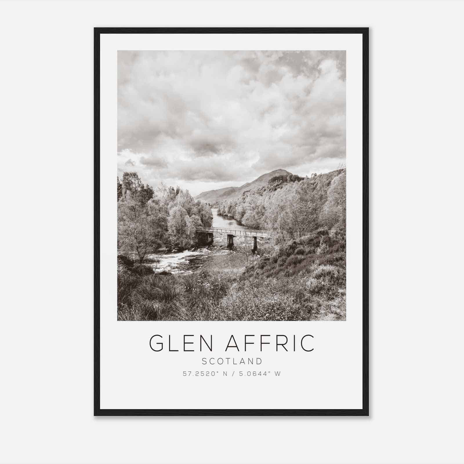 Glen Affric Scotland Travel Photo Poster BW, Glen Affric Travel Print, Minimalist Travel Poster Print