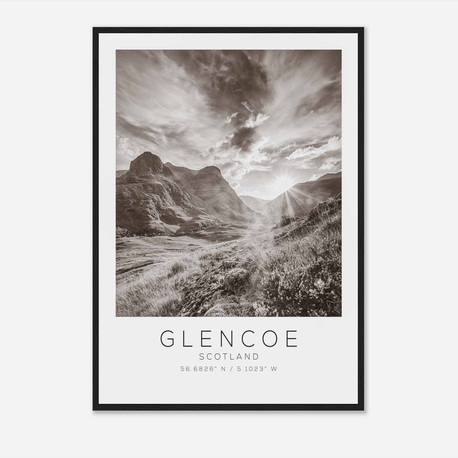 Glencoe Scotland Travel Photo Poster BW, Glencoe Travel Print, Minimalist Travel Poster Print
