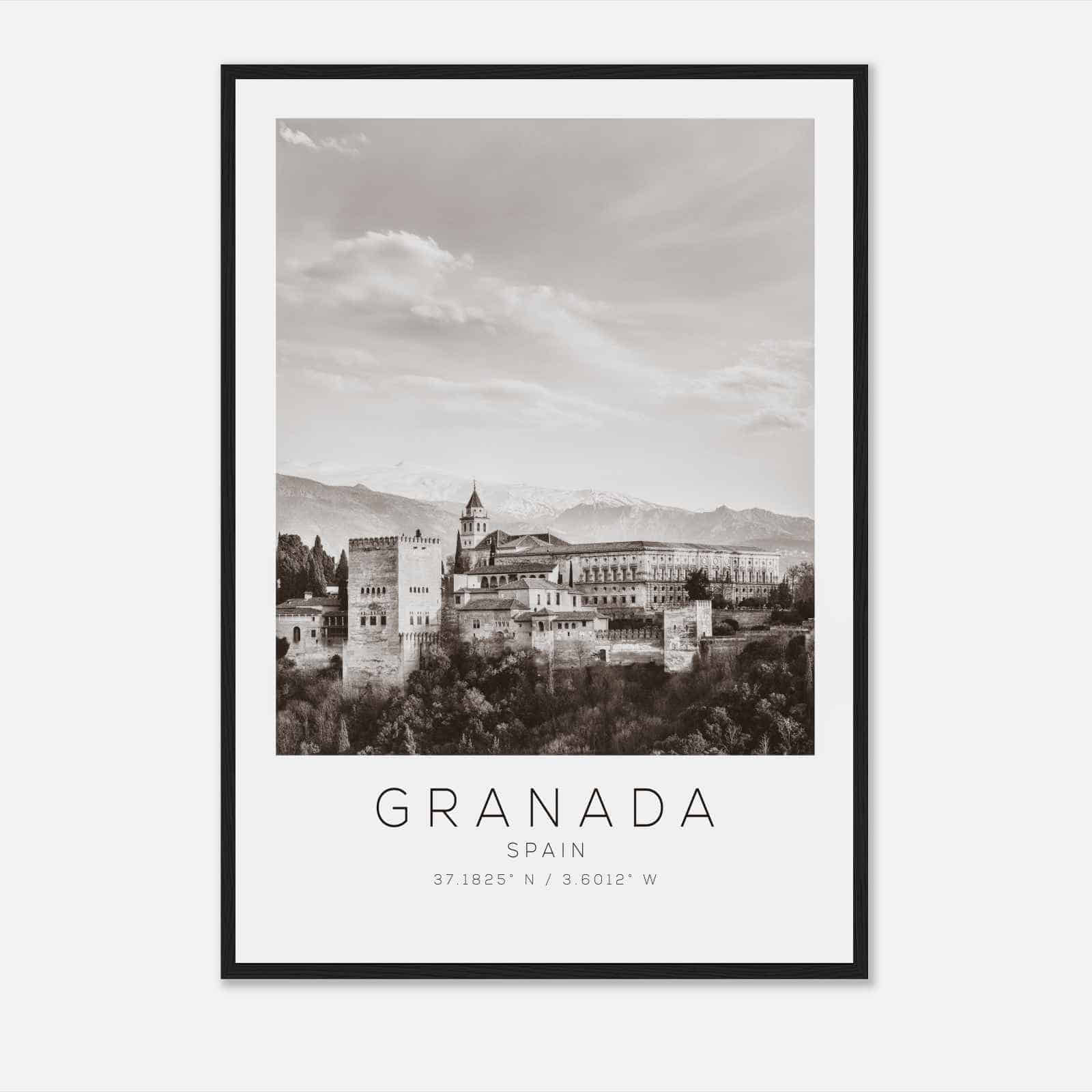 Granada Spain Travel Photo Poster BW, Granada Travel Print, Minimalist Travel Poster Print