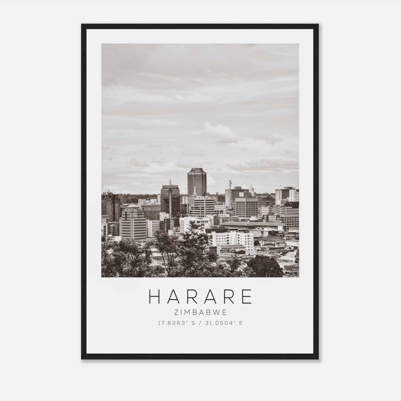 Harare Zimbabwe Travel Photo Poster BW, Harare Travel Print, Minimalist Travel Poster Print