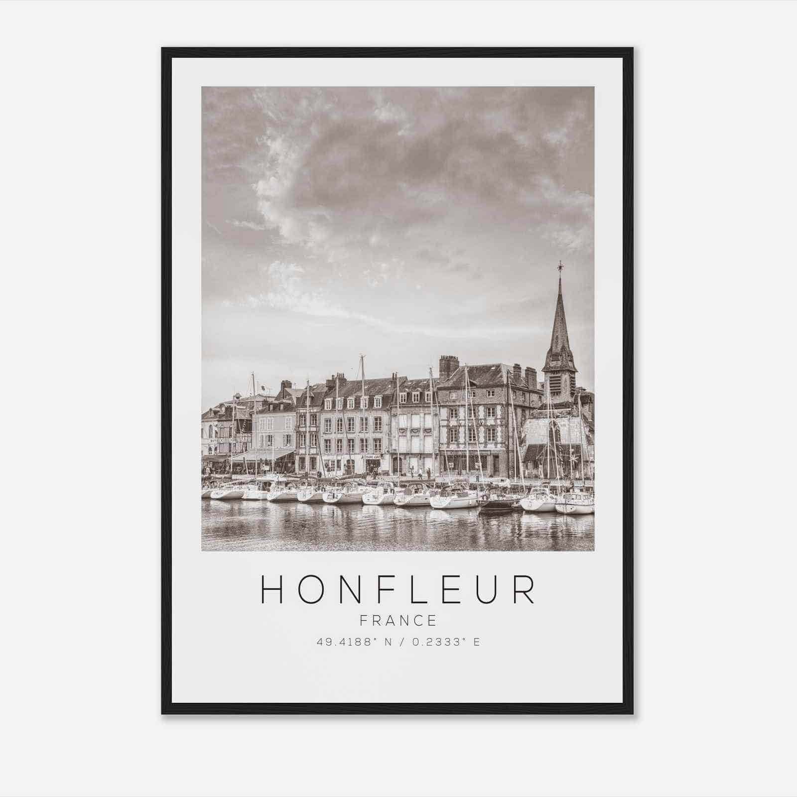 Honfleur France Travel Photo Poster BW, Honfleur Travel Print, Minimalist Travel Poster Print