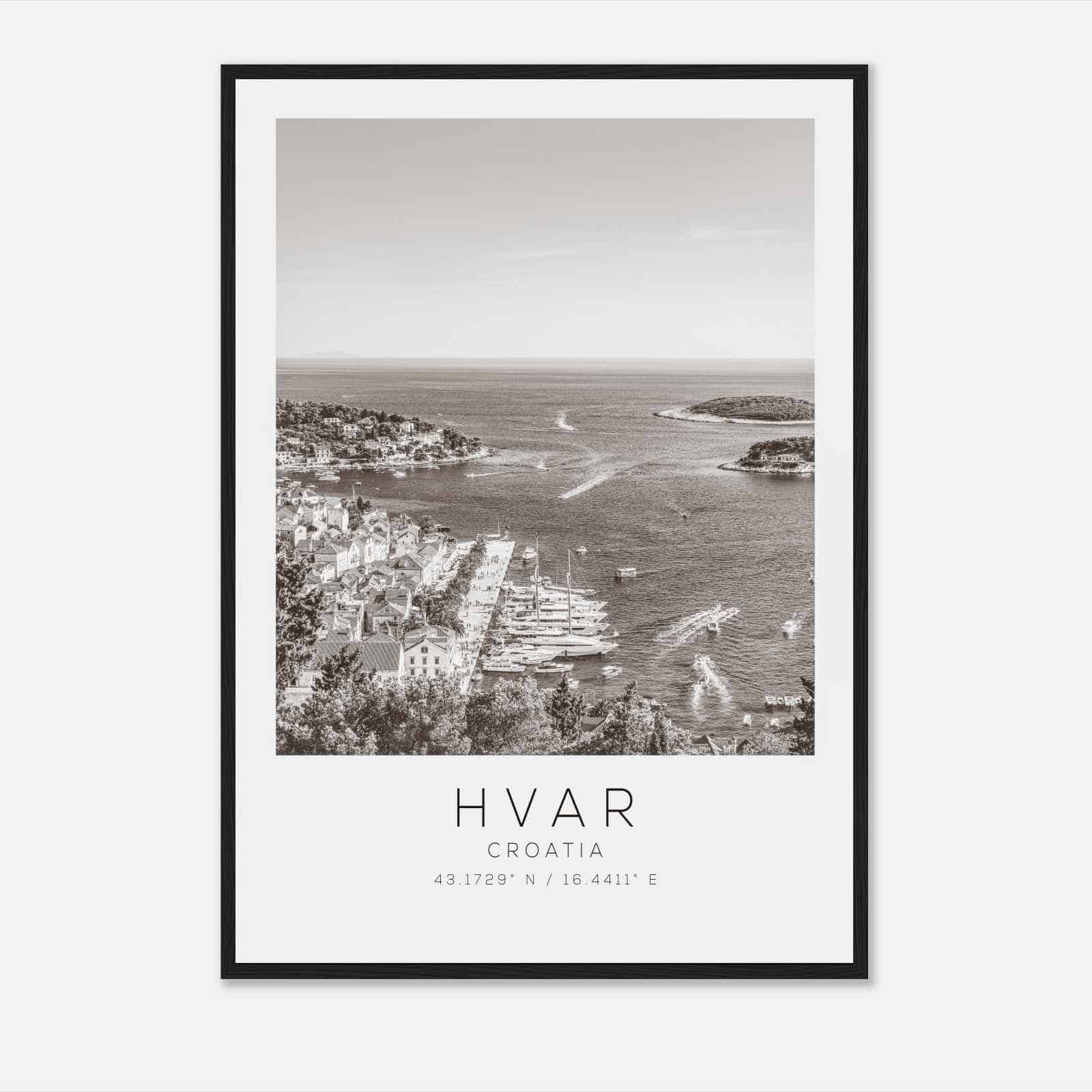 Hvar Croatia Travel Photo Poster BW, Hvar Travel Print, Minimalist Travel Poster Print DS2