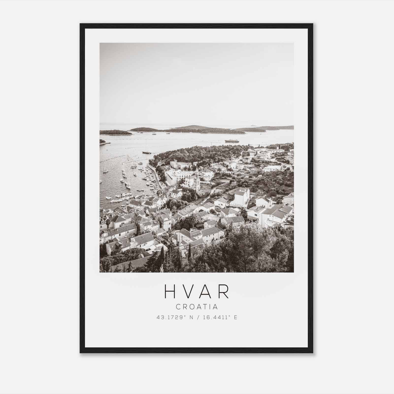 Hvar Croatia Travel Photo Poster BW, Hvar Travel Print, Minimalist Travel Poster Print