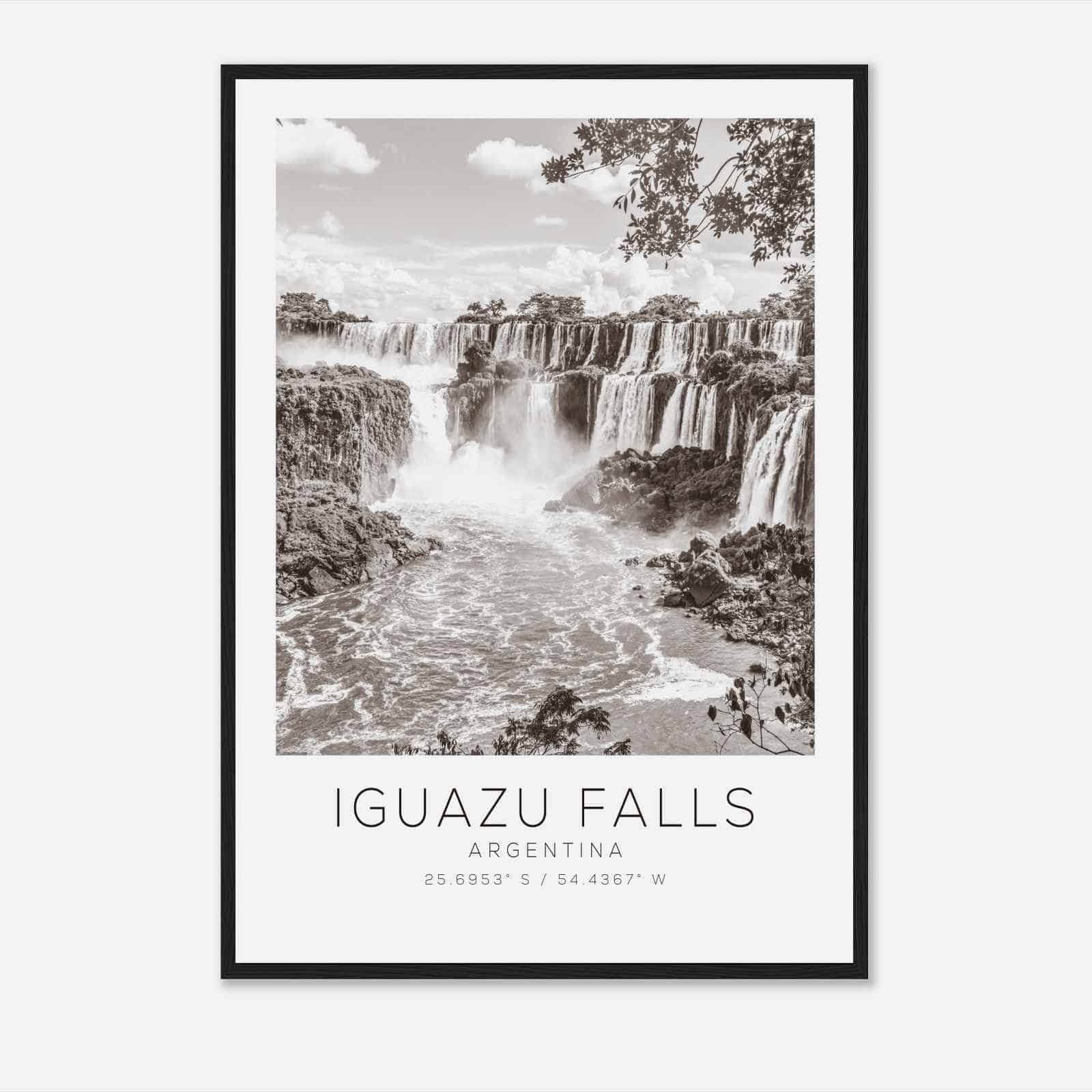Iguazu Falls Argentina Travel Photo Poster BW, Iguazu Falls Travel Print, Minimalist Travel Poster Print