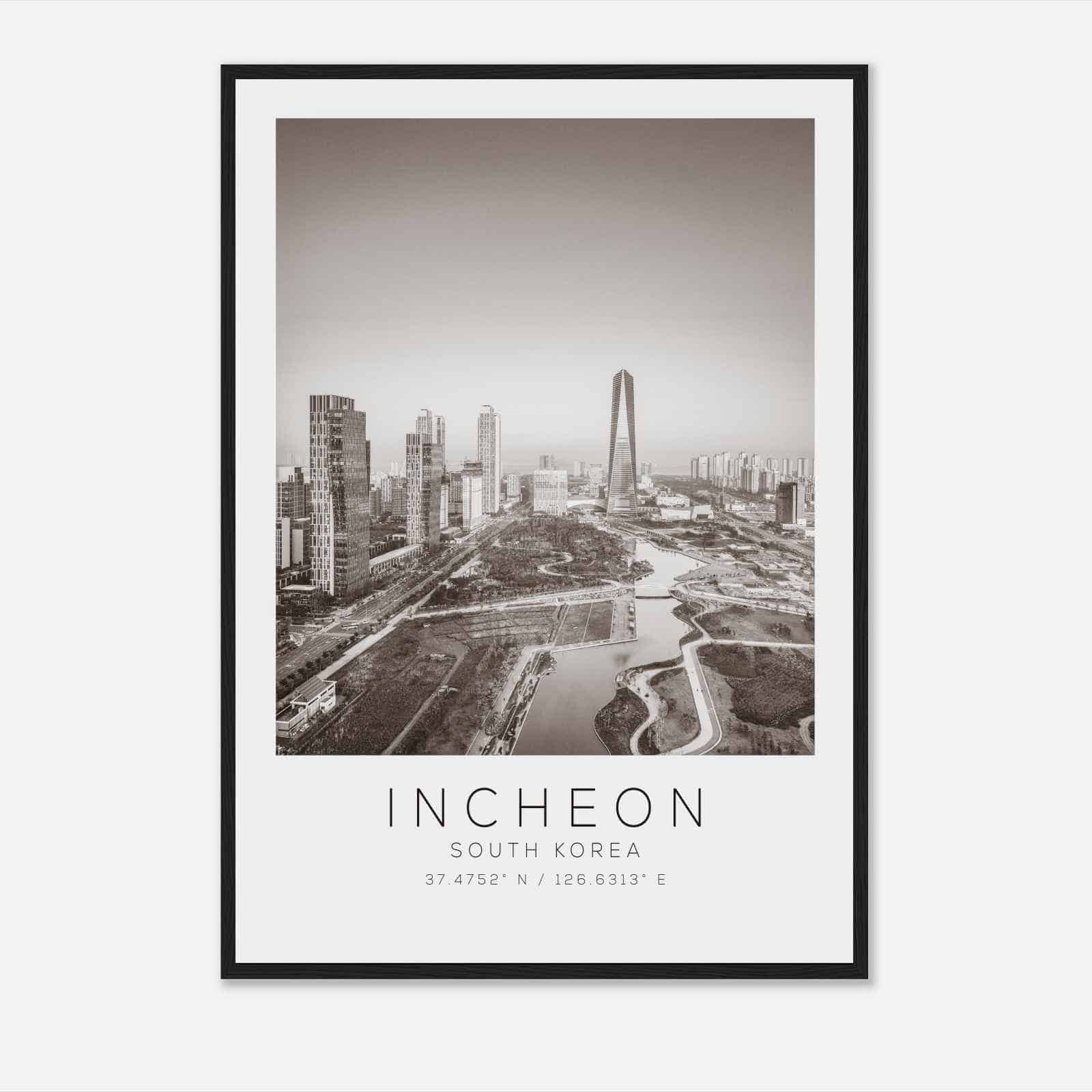 Incheon South Korea Travel Photo Poster BW, Incheon Travel Print, Minimalist Travel Poster Print