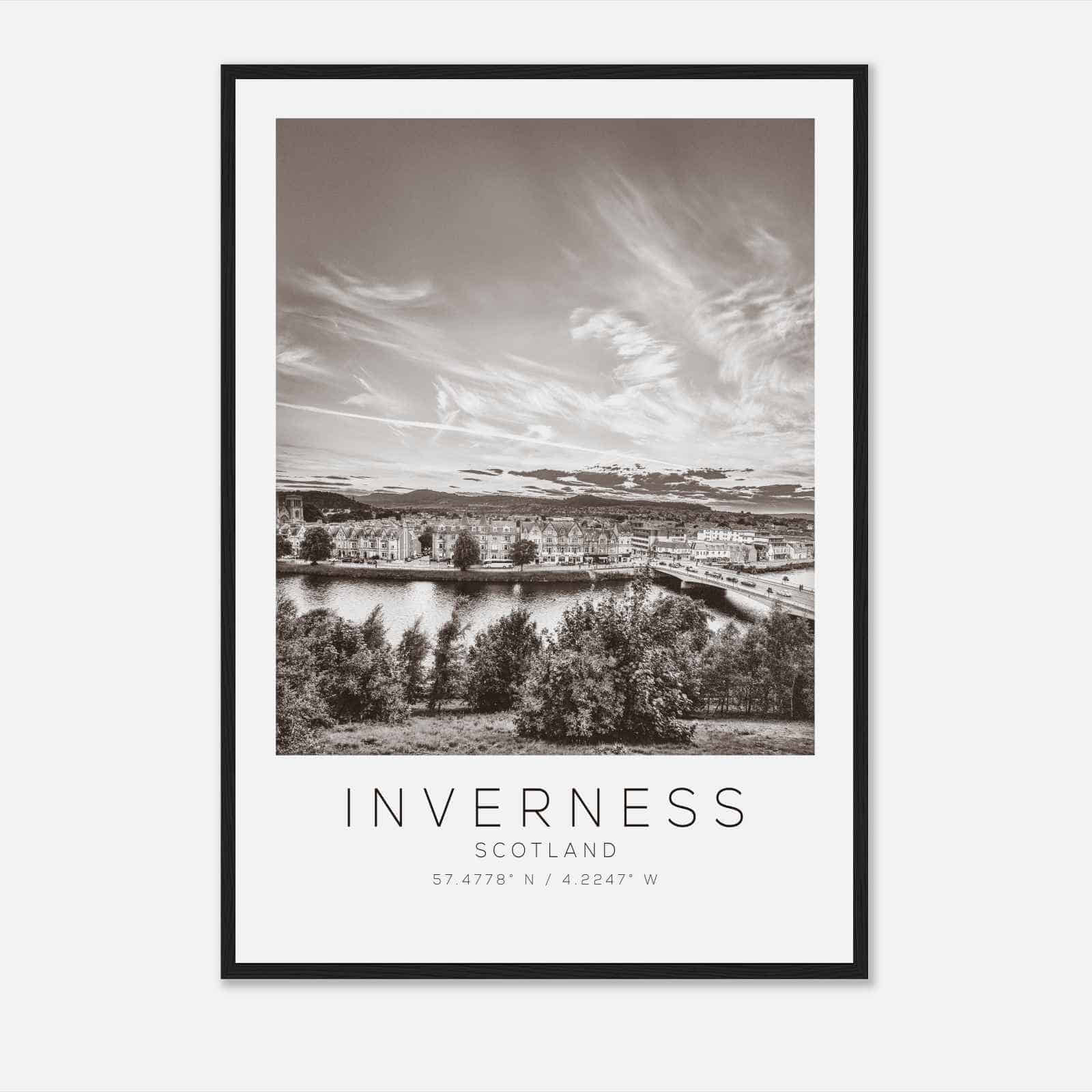 Inverness Scotland Travel Photo Poster BW, Inverness Travel Print, Minimalist Travel Poster Print