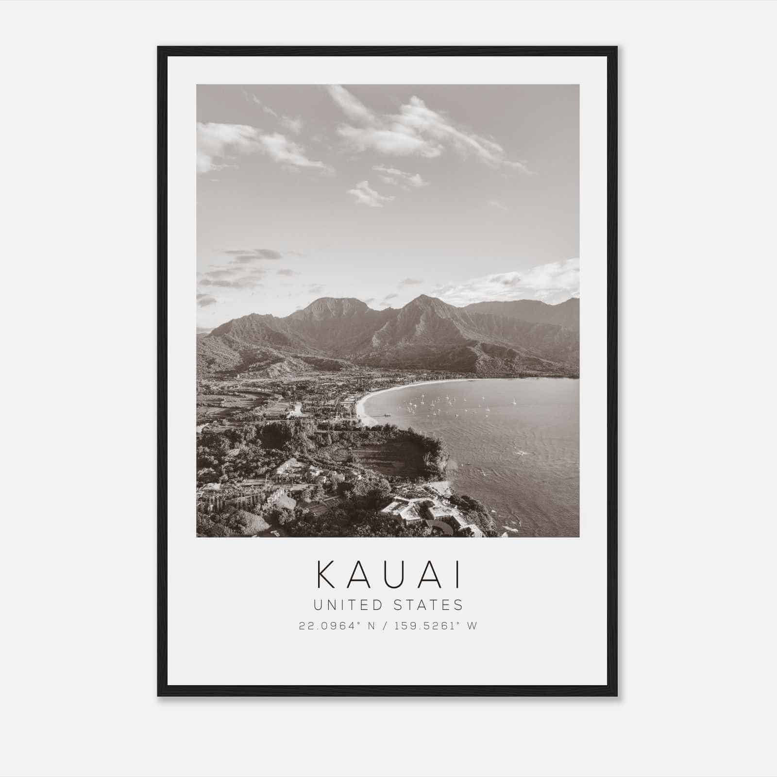 Kauai United States Travel Photo Poster BW, Kauai Travel Print, Minimalist Travel Poster Print DS2