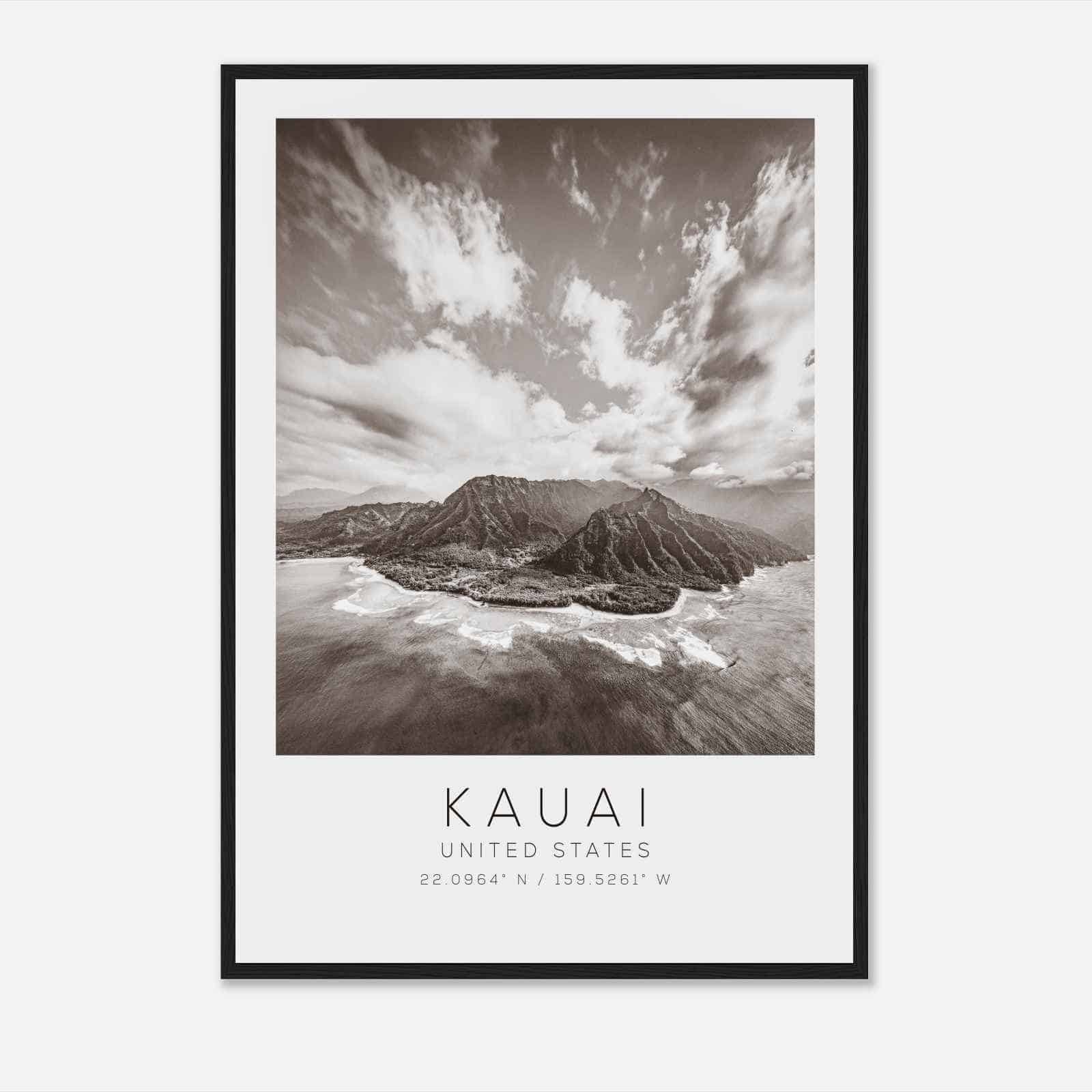 Kauai United States Travel Photo Poster BW, Kauai Travel Print, Minimalist Travel Poster Print