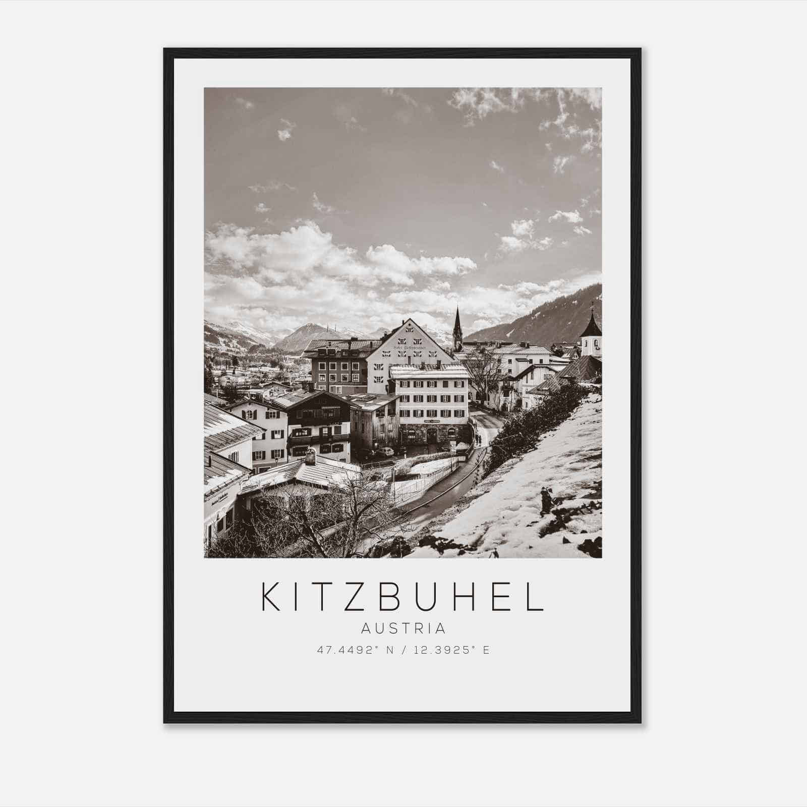 Kitzbuhel Austria Travel Photo Poster BW, Kitzbuhel Travel Print, Minimalist Travel Poster Print