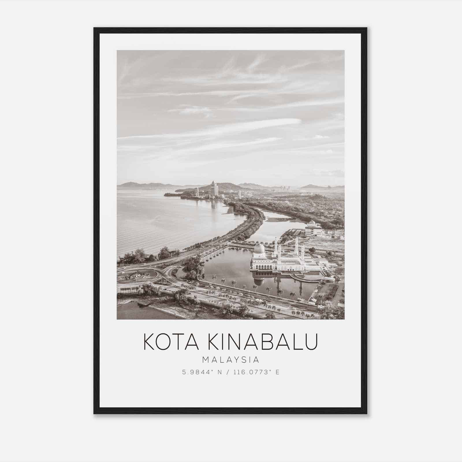 Kota Kinabalu Malaysia Travel Photo Poster BW, Kota Kinabalu Travel Print, Minimalist Travel Poster Print
