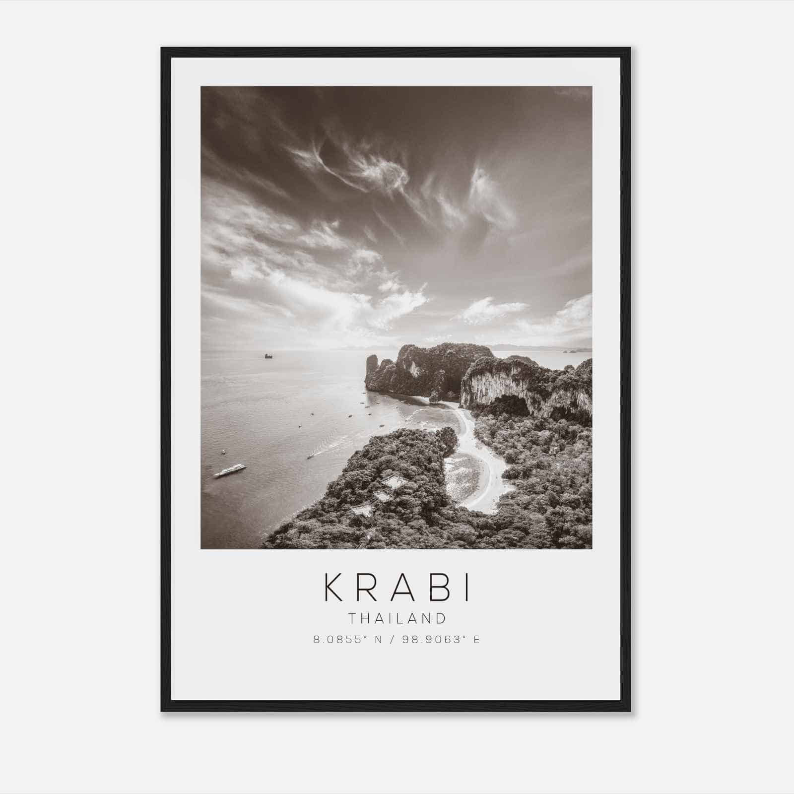 Krabi Thailand Travel Photo Poster BW, Krabi Travel Print, Minimalist Travel Poster Print