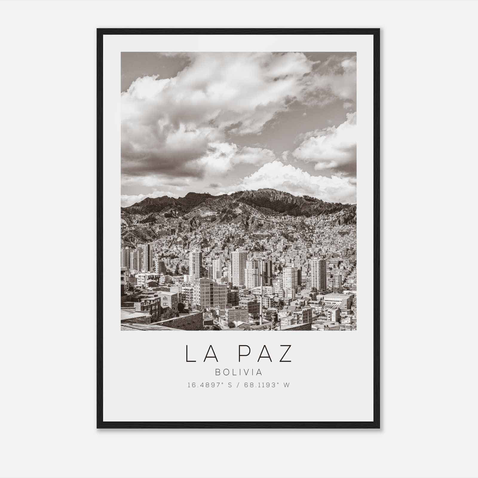 La Paz Bolivia Travel Photo Poster BW, La Paz Travel Print, Minimalist Travel Poster Print