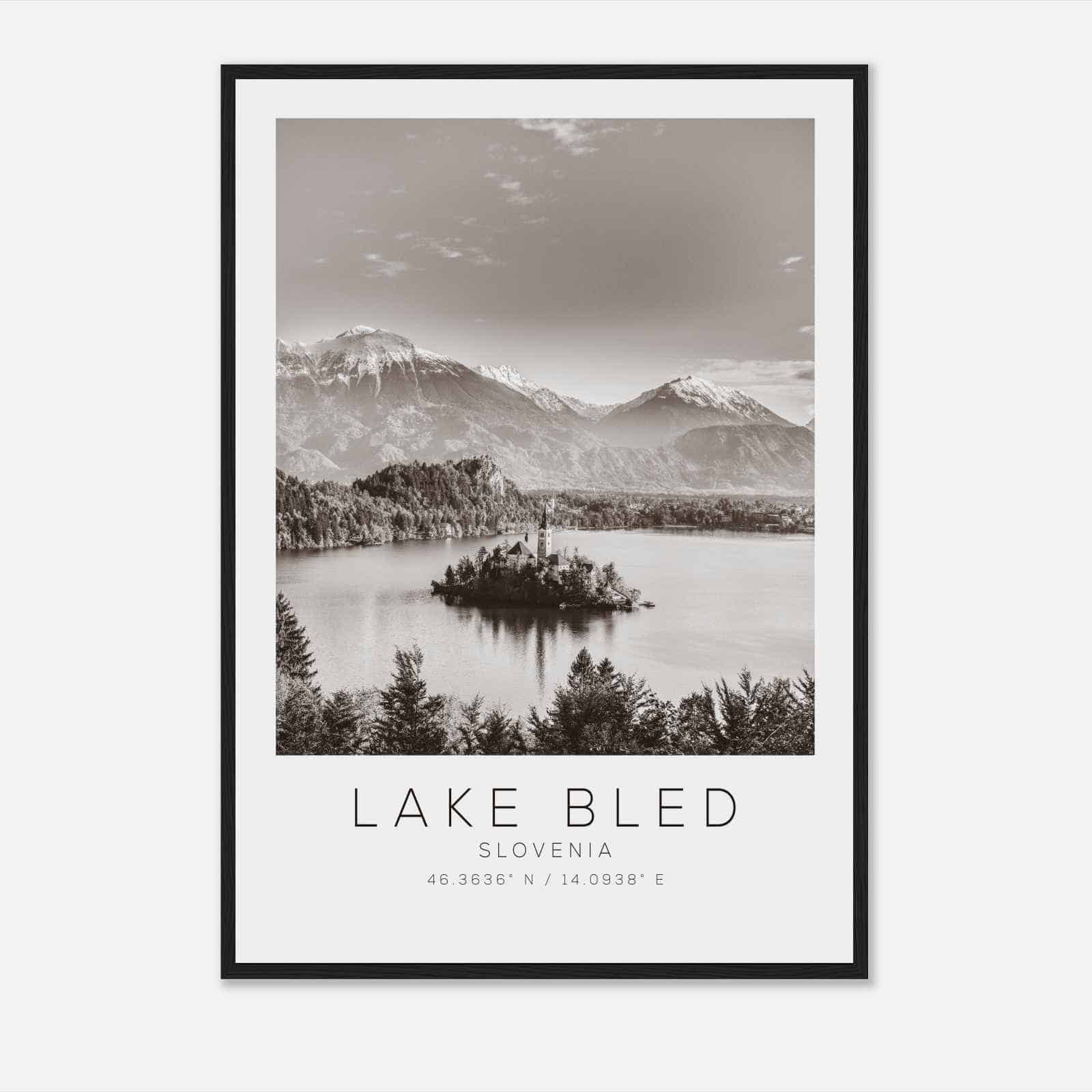 Lake Bled Slovenia Travel Photo Poster BW, Lake Bled Travel Print, Minimalist Travel Poster Print
