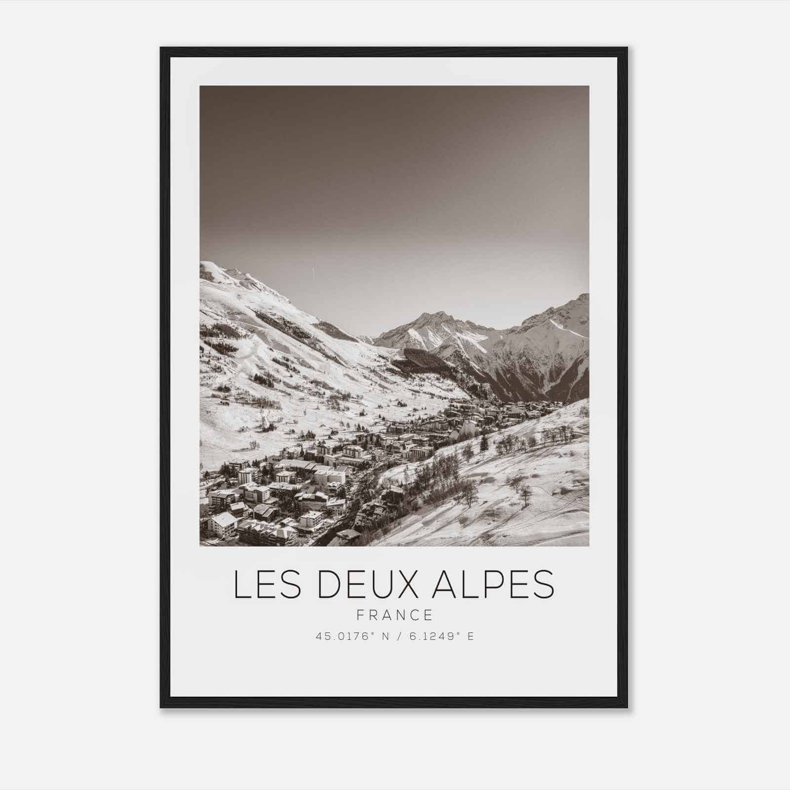 Les Deux Alpes France Travel Photo Poster BW, Les Deux Alpes Travel Print, Minimalist Travel Poster Print