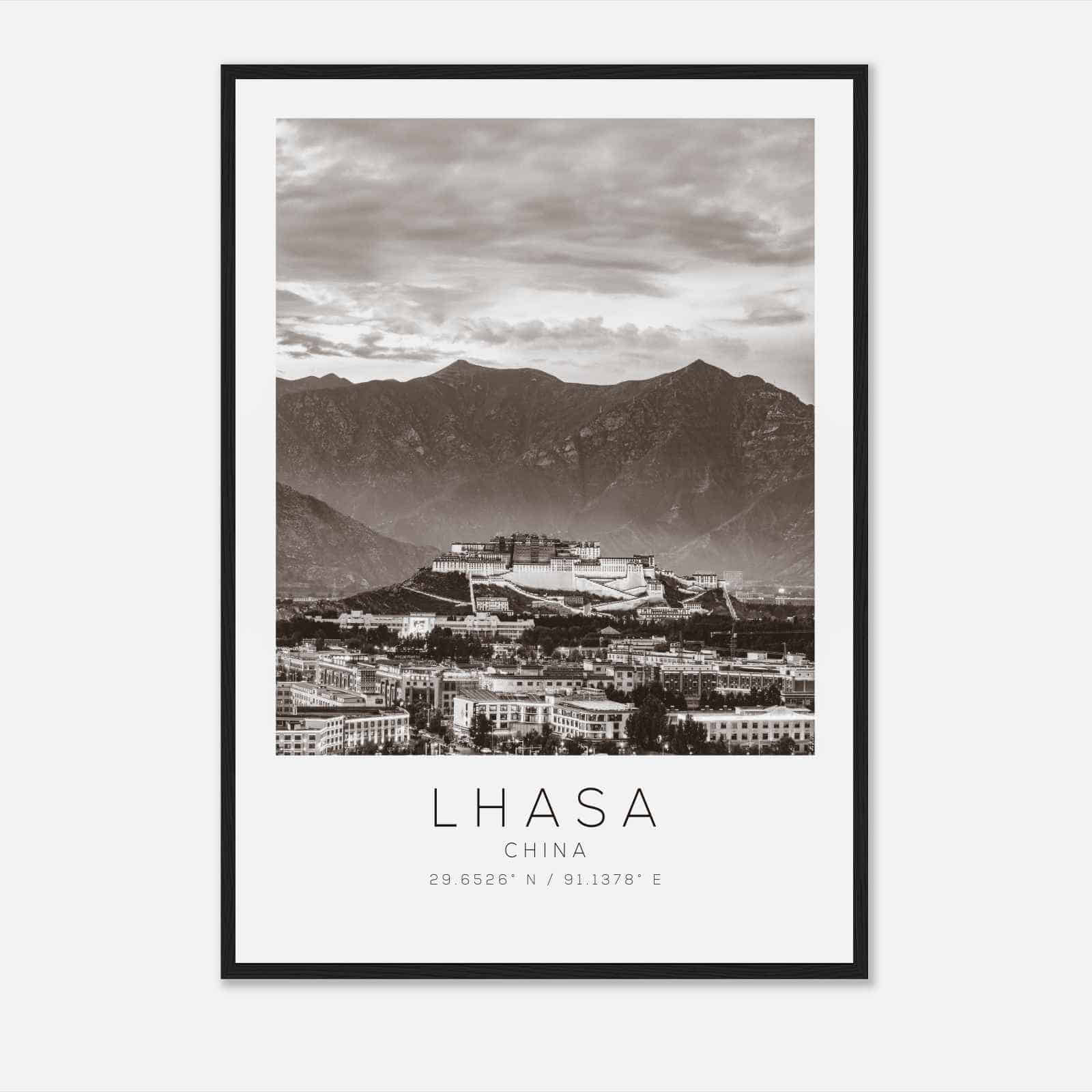 Lhasa China Travel Photo Poster BW, Lhasa Travel Print, Minimalist Travel Poster Print