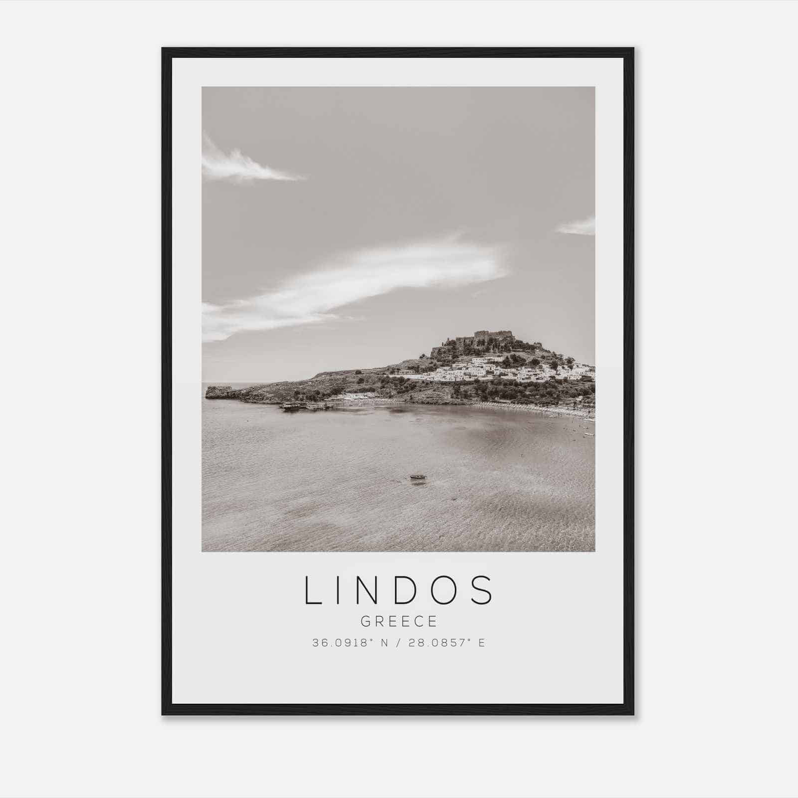 Lindos Greece Travel Photo Poster BW, Lindos Travel Print, Minimalist Travel Poster Print DS2