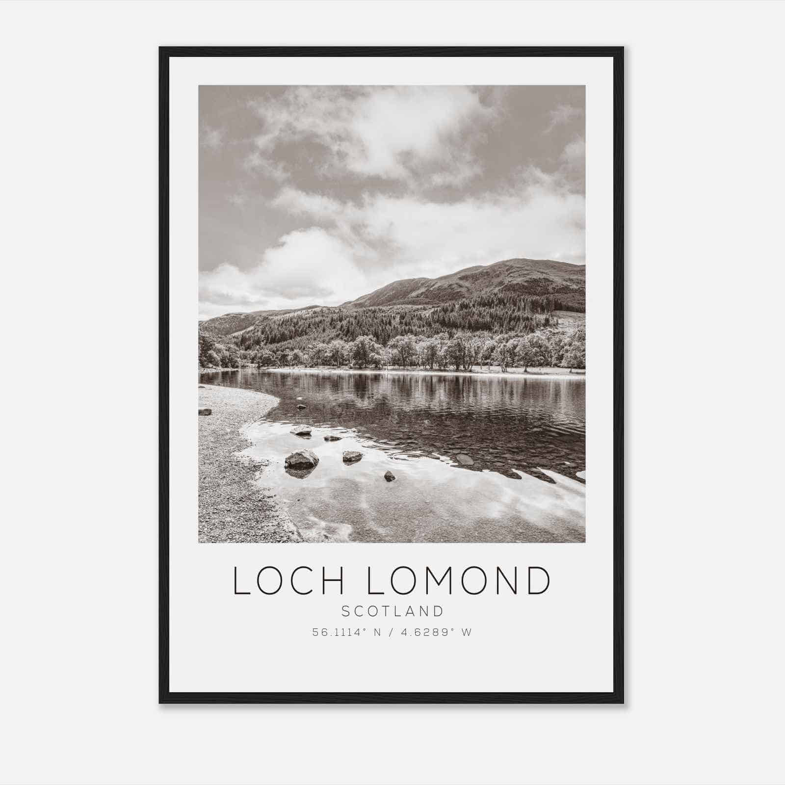 Loch Lomond Scotland Travel Photo Poster BW, Loch Lomond Travel Print, Minimalist Travel Poster Print