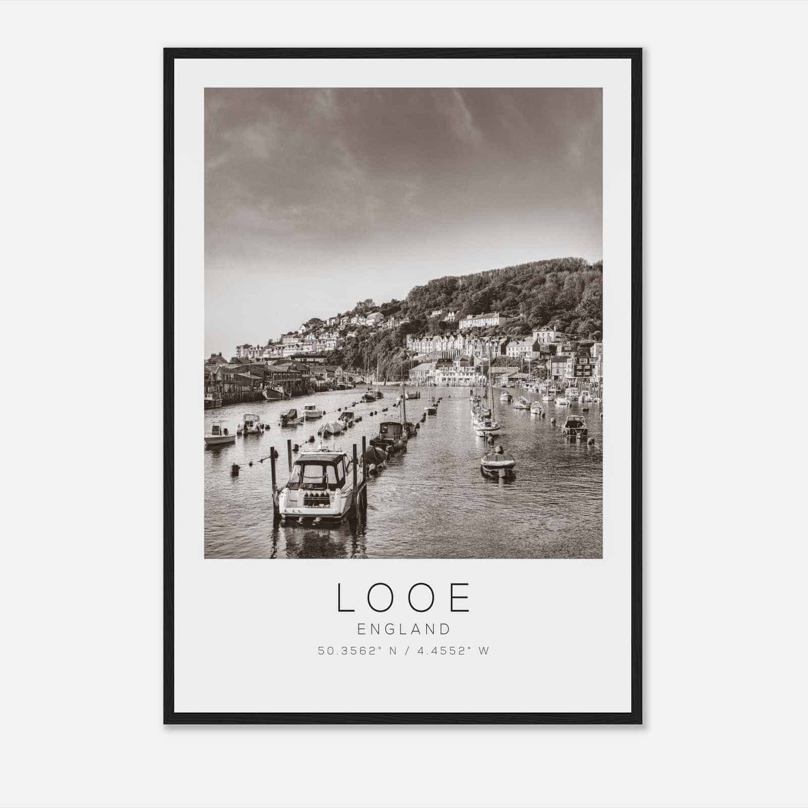 Looe England Travel Photo Poster BW, Looe Travel Print, Minimalist Travel Poster Print