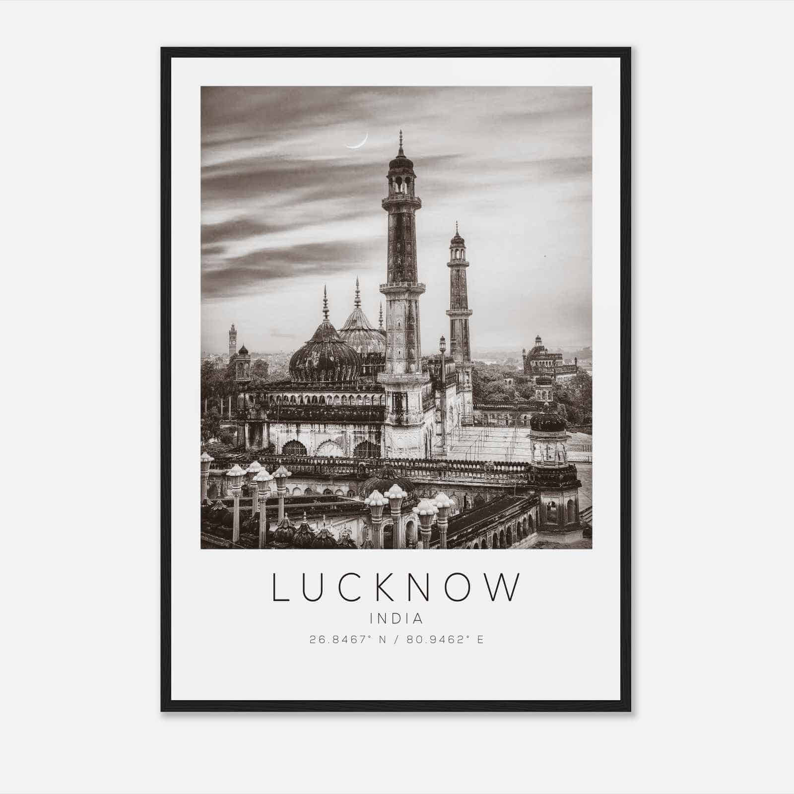 Lucknow India Travel Photo Poster BW, Lucknow Travel Print, Minimalist Travel Poster Print