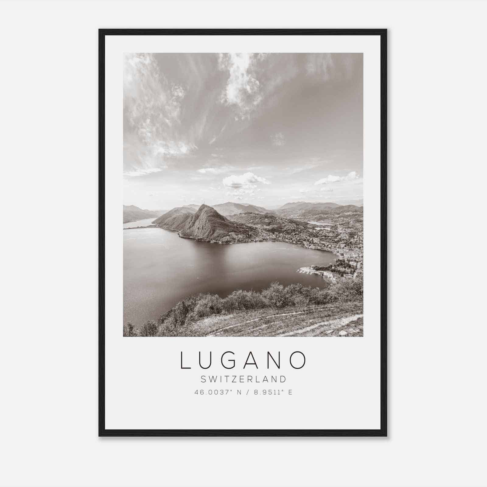 Lugano Switzerland Travel Photo Poster BW, Lugano Travel Print, Minimalist Travel Poster Print