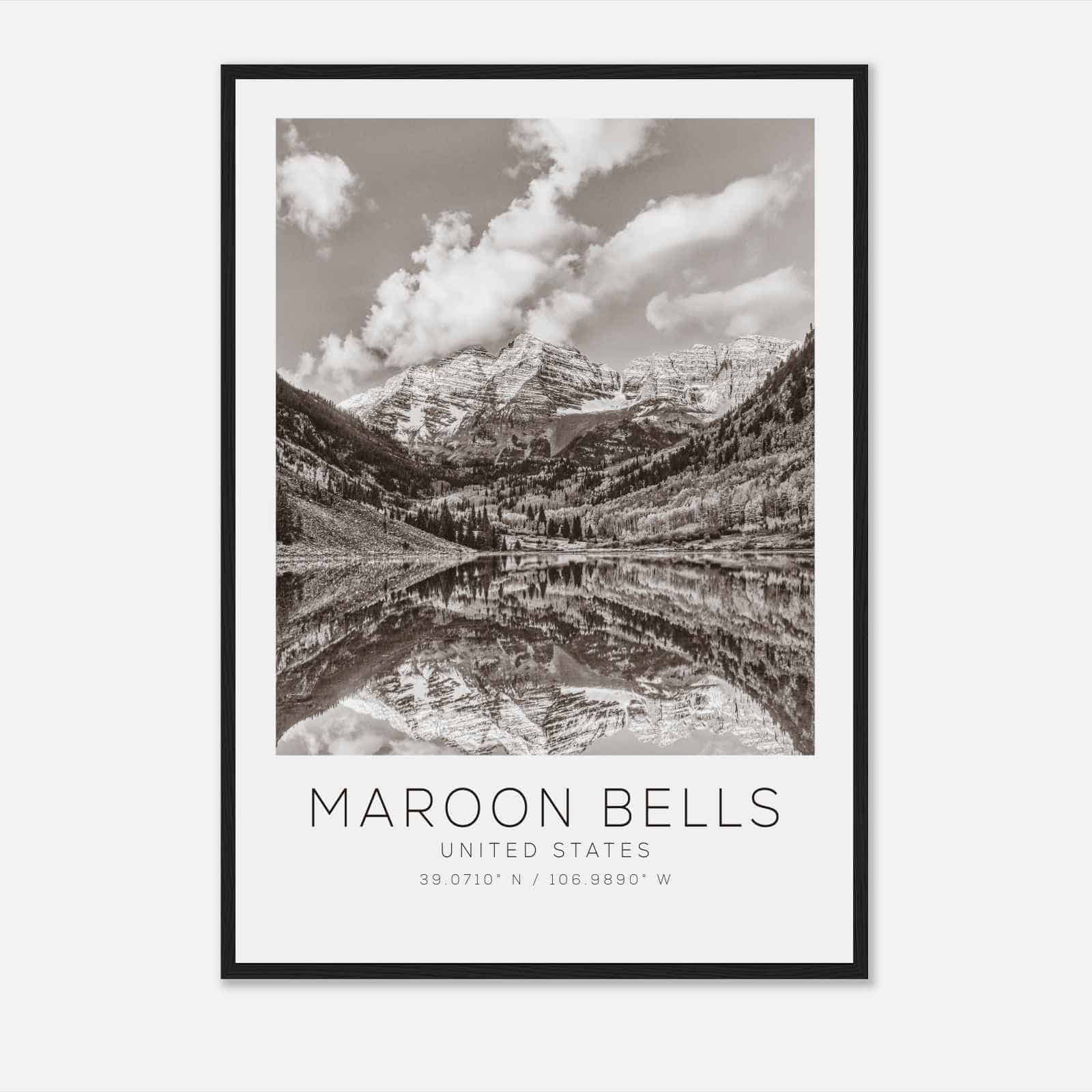 Maroon Bells United States Travel Photo Poster BW, Maroon Bells Travel Print, Minimalist Travel Poster Print