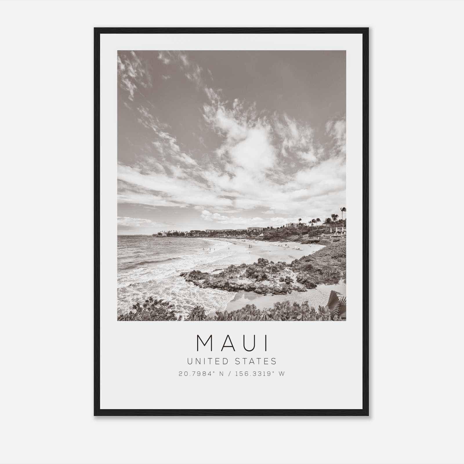 Maui United States Travel Photo Poster BW, Maui Travel Print, Minimalist Travel Poster Print
