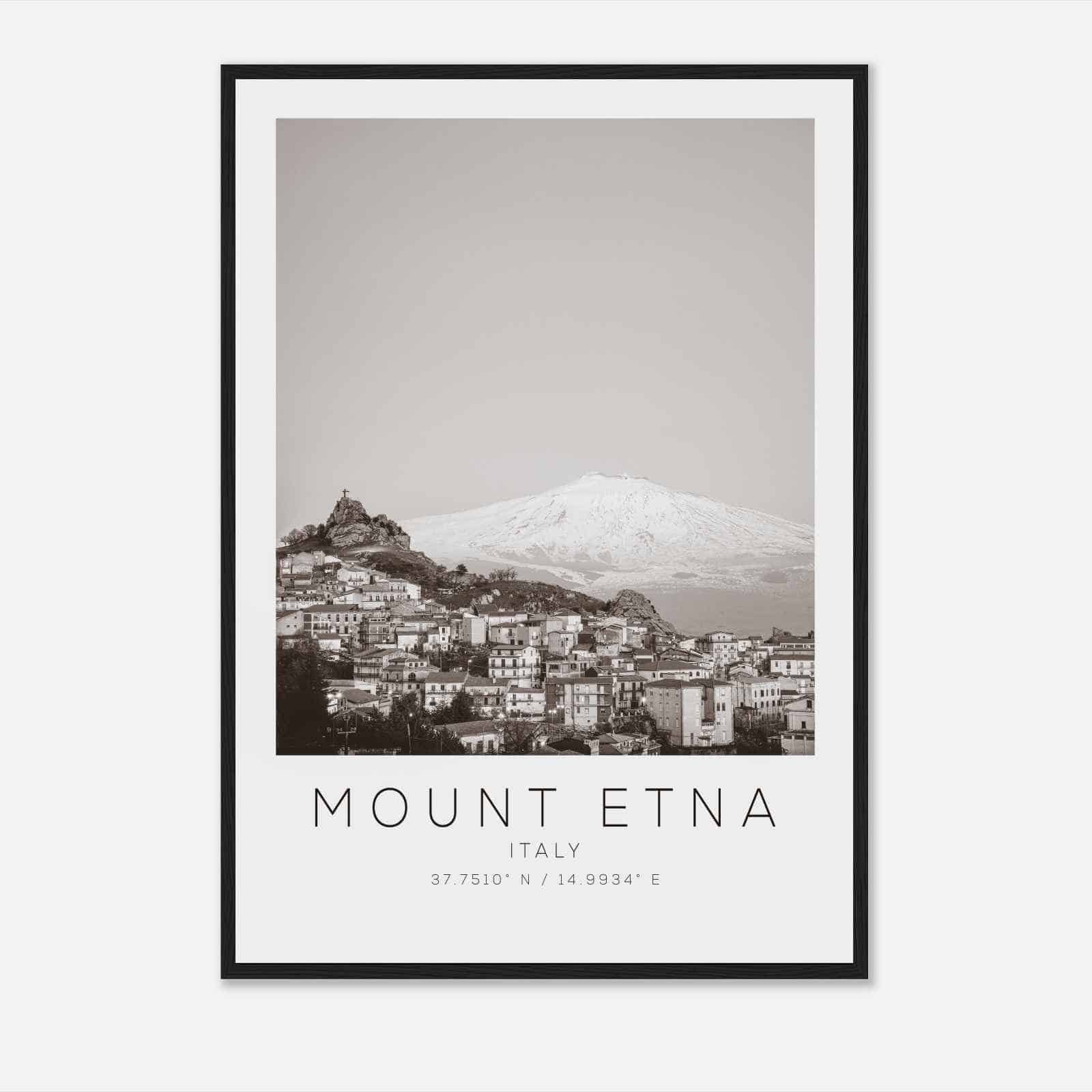 Mount Etna Italy Travel Photo Poster BW, Mount Etna Travel Print, Minimalist Travel Poster Print
