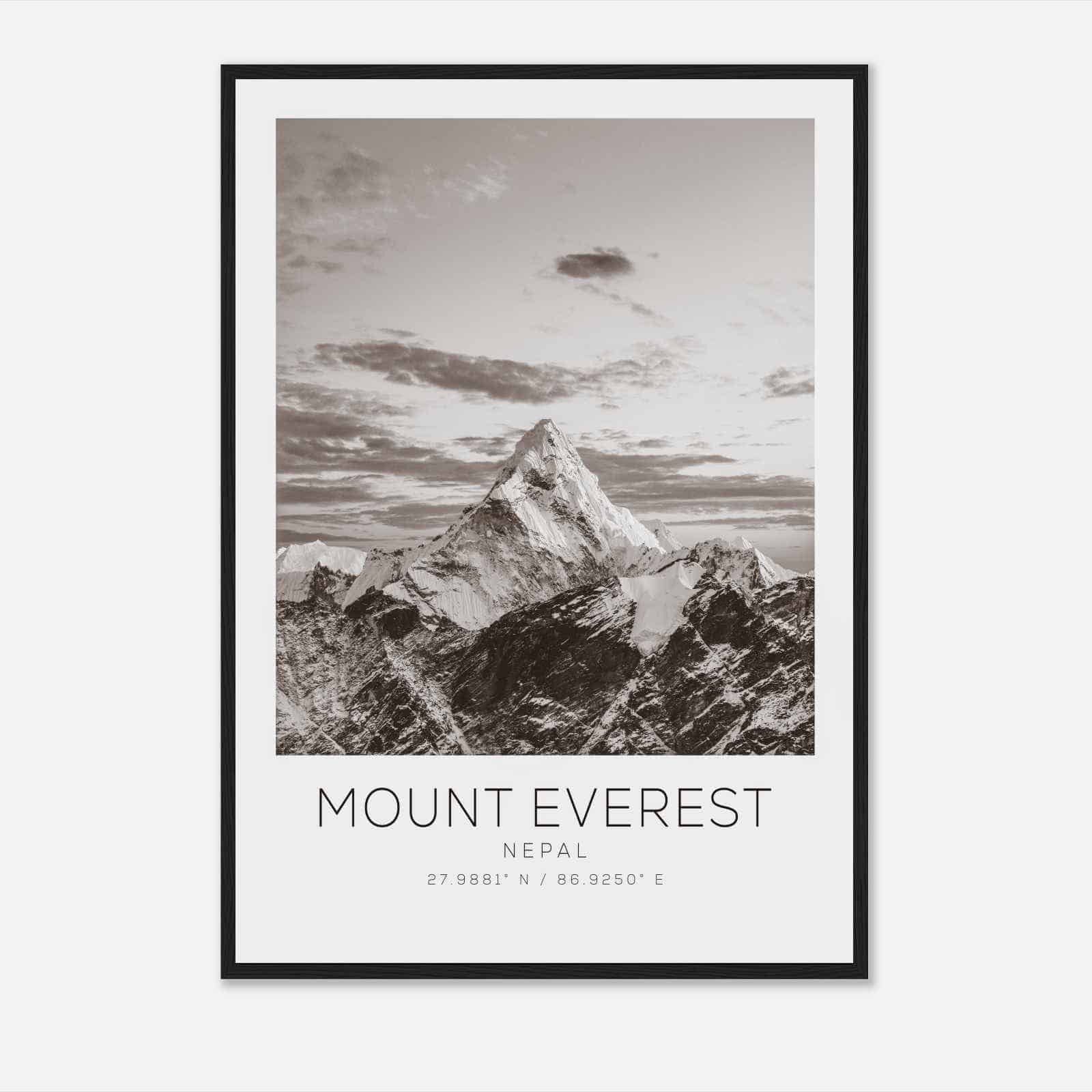 Mount Everest Nepal Travel Photo Poster BW, Mount Everest Travel Print, Minimalist Travel Poster Print