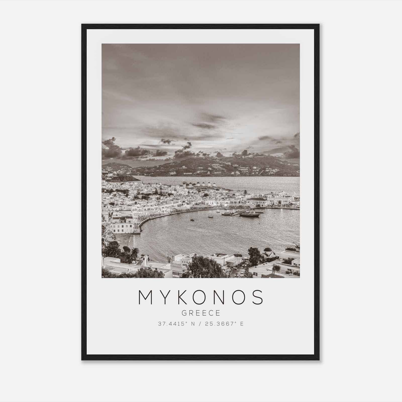 Mykonos Greece Travel Photo Poster BW, Mykonos Travel Print, Minimalist Travel Poster Print