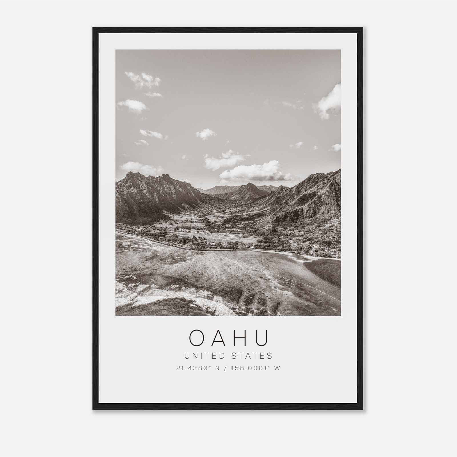 Oahu United States Travel Photo Poster BW, Oahu Travel Print, Minimalist Travel Poster Print