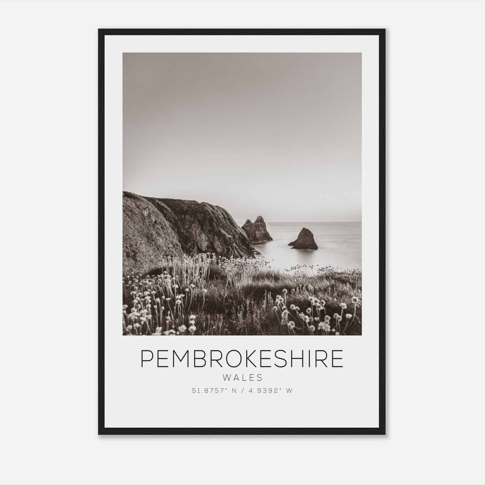 Pembrokeshire Wales Travel Photo Poster BW, Pembrokeshire Travel Print, Minimalist Travel Poster Print