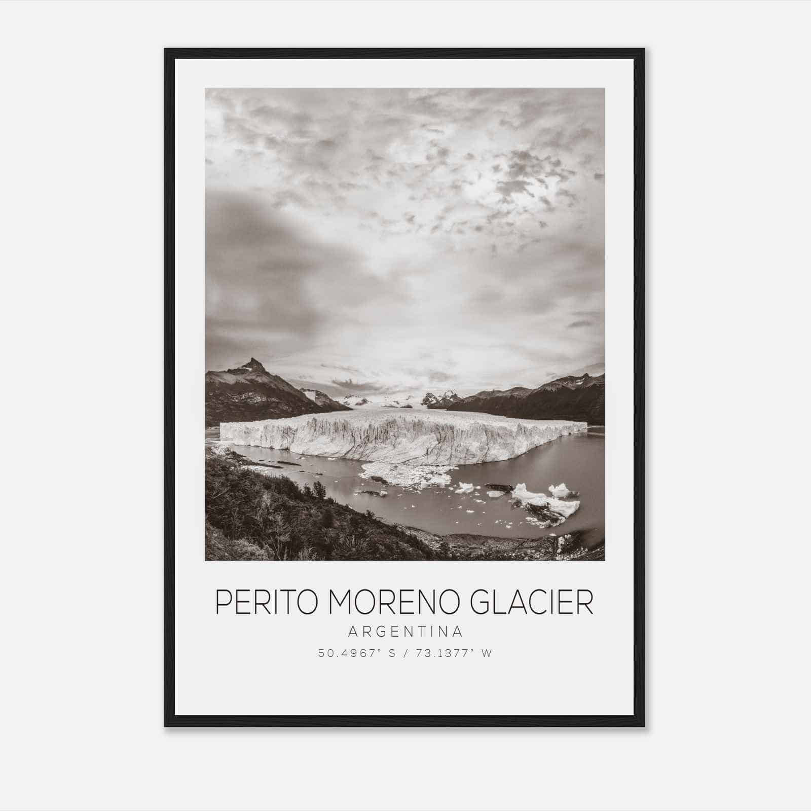 Perito Moreno Glacier Argentina Travel Photo Poster BW, Perito Moreno Glacier Travel Print, Minimalist Travel Poster Print