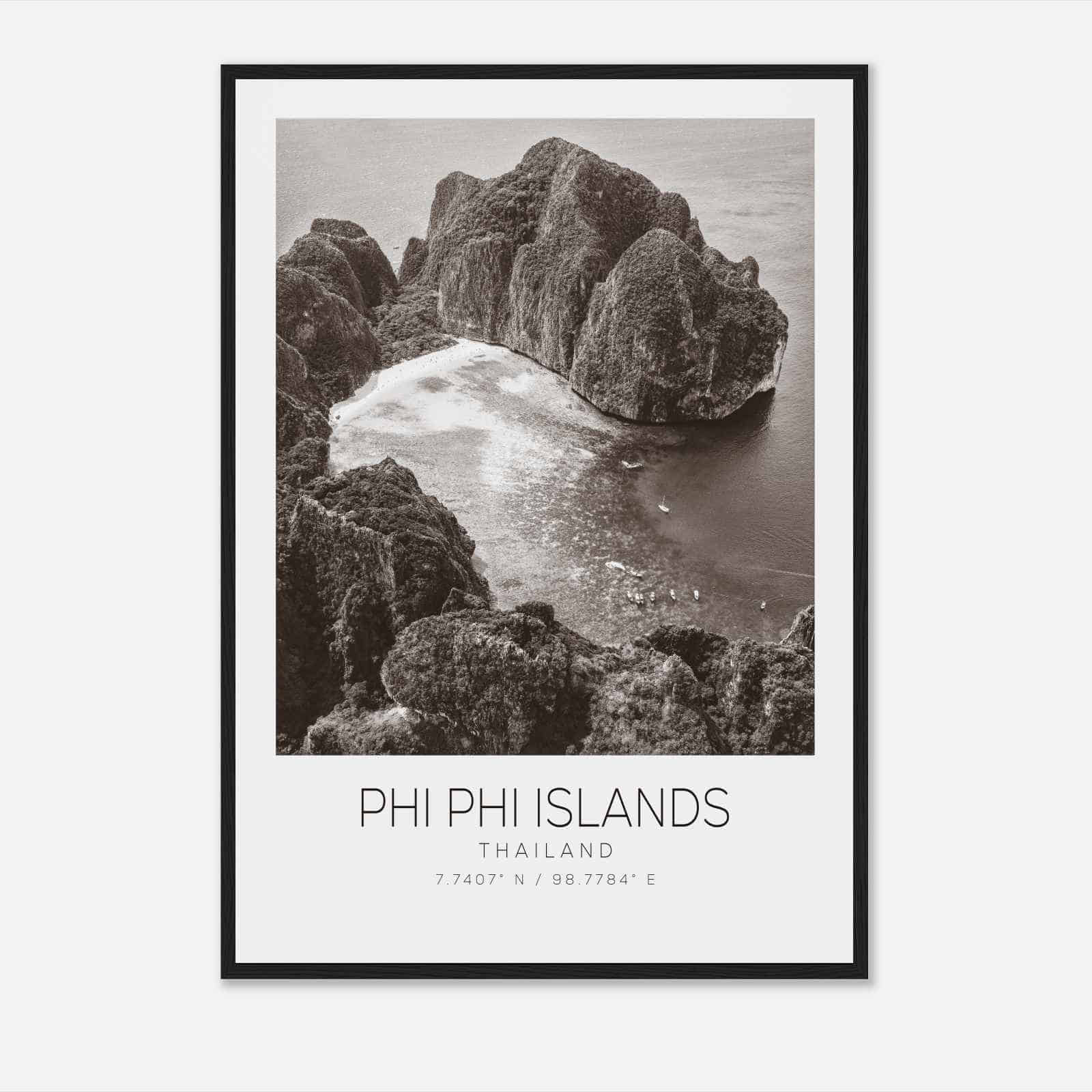 Phi Phi Islands Thailand Travel Photo Poster BW, Phi Phi Islands Travel Print, Minimalist Travel Poster Print