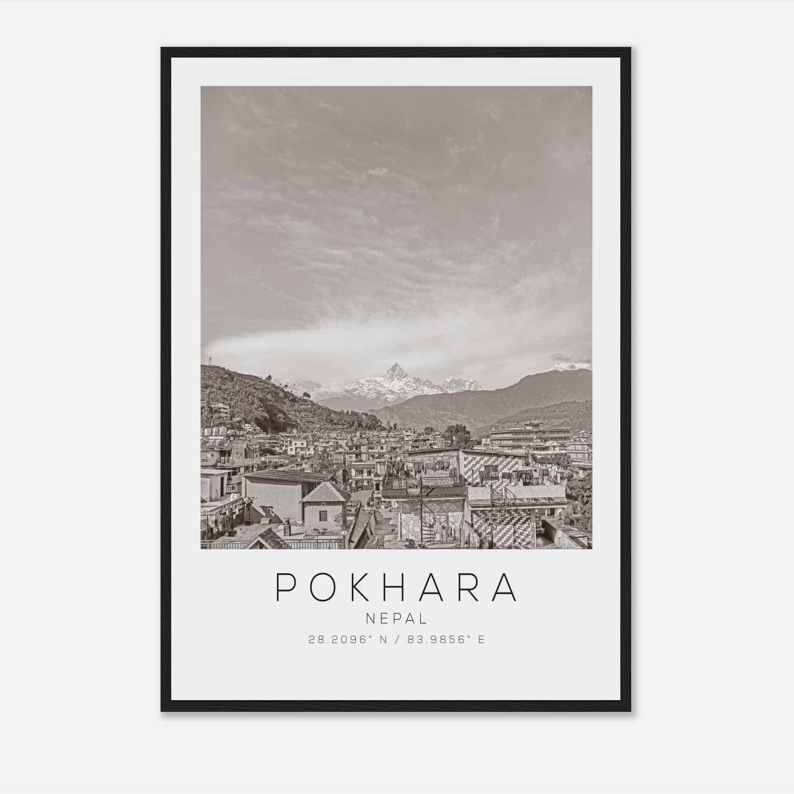 Pokhara Nepal Travel Photo Poster BW, Pokhara Travel Print, Minimalist Travel Poster Print