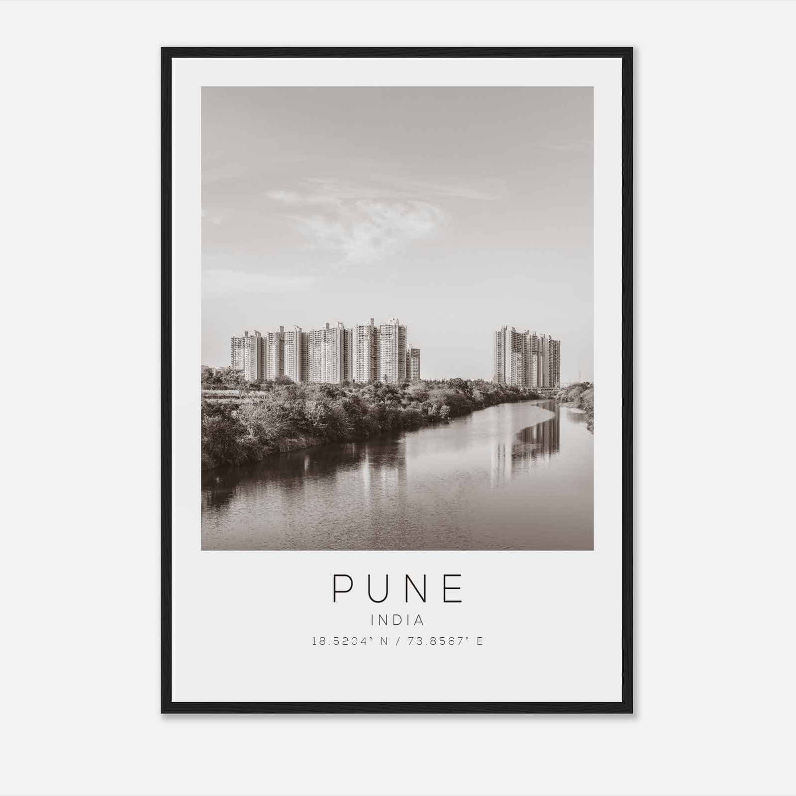 Pune India Travel Photo Poster BW, Pune Travel Print, Minimalist Travel Poster Print