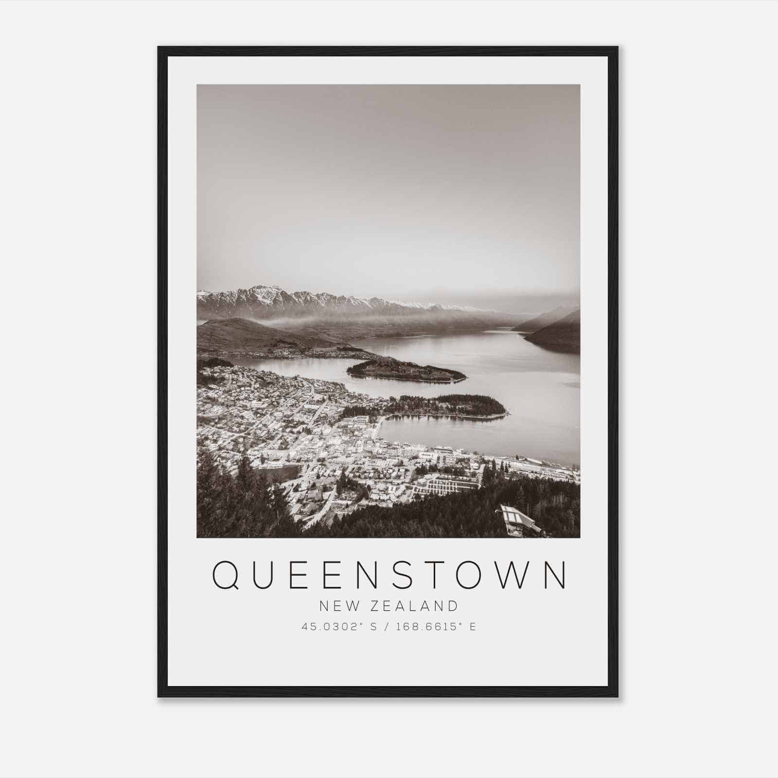 Queenstown New Zealand Travel Photo Poster BW, Queenstown Travel Print, Minimalist Travel Poster Print