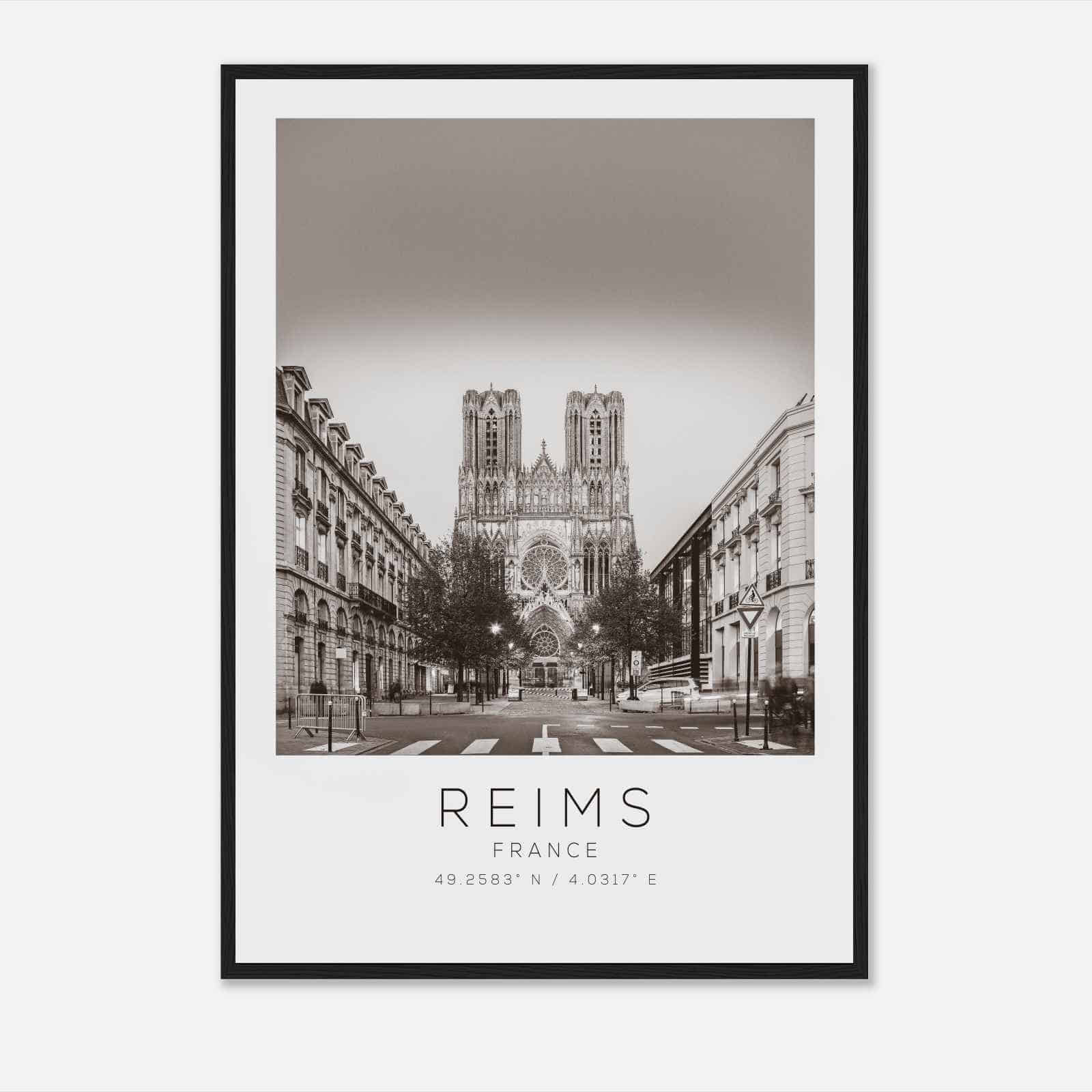 Reims France Travel Photo Poster BW, Reims Travel Print, Minimalist Travel Poster Print