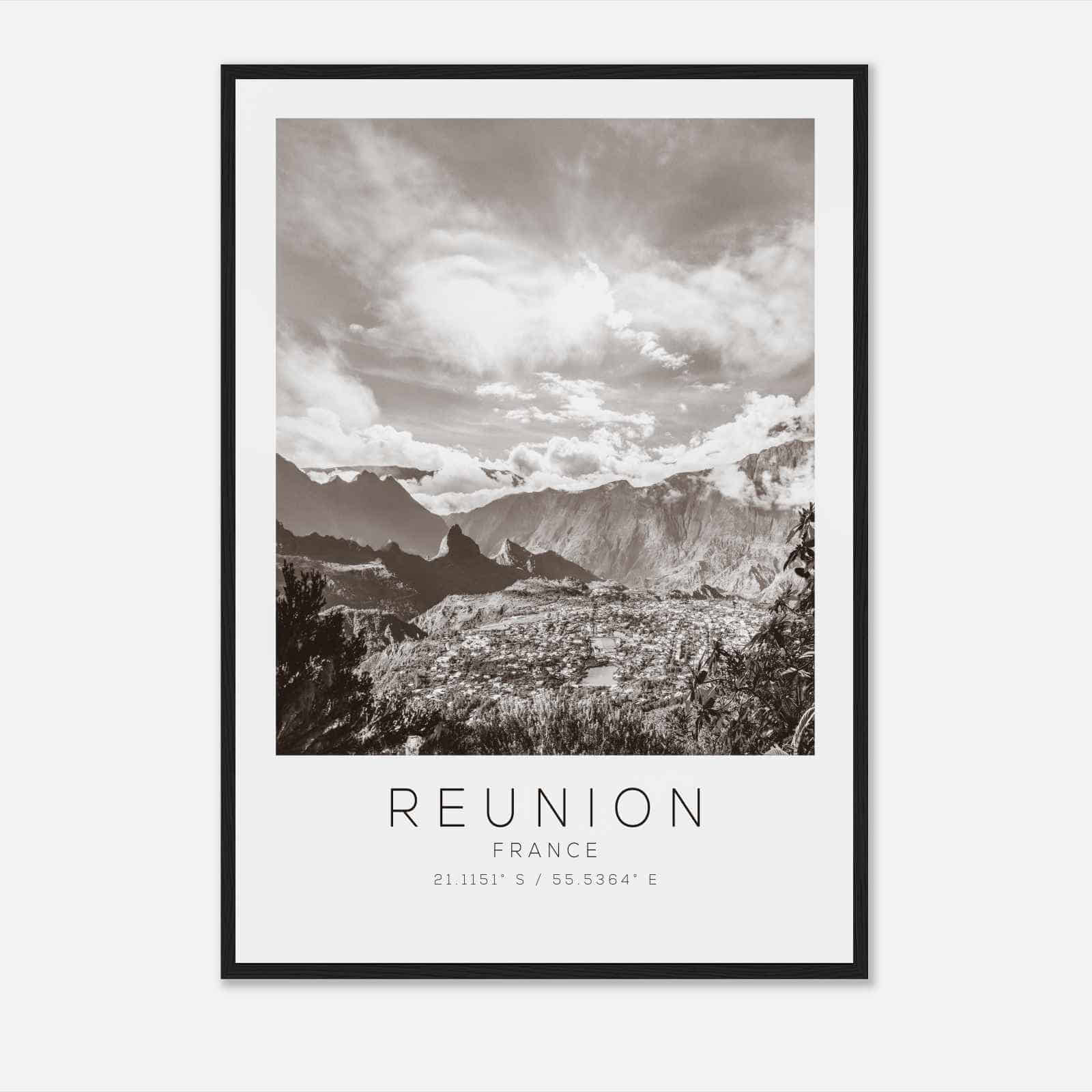 Reunion France Travel Photo Poster BW, Reunion Travel Print, Minimalist Travel Poster Print