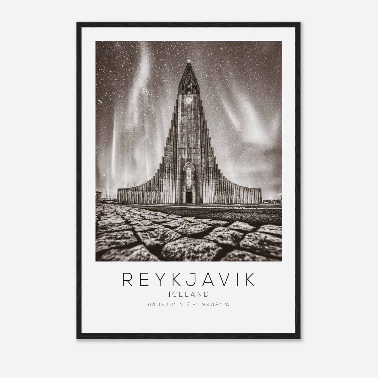 Reykjavik Iceland Travel Photo Poster BW, Reykjavik Travel Print, Minimalist Travel Poster Print
