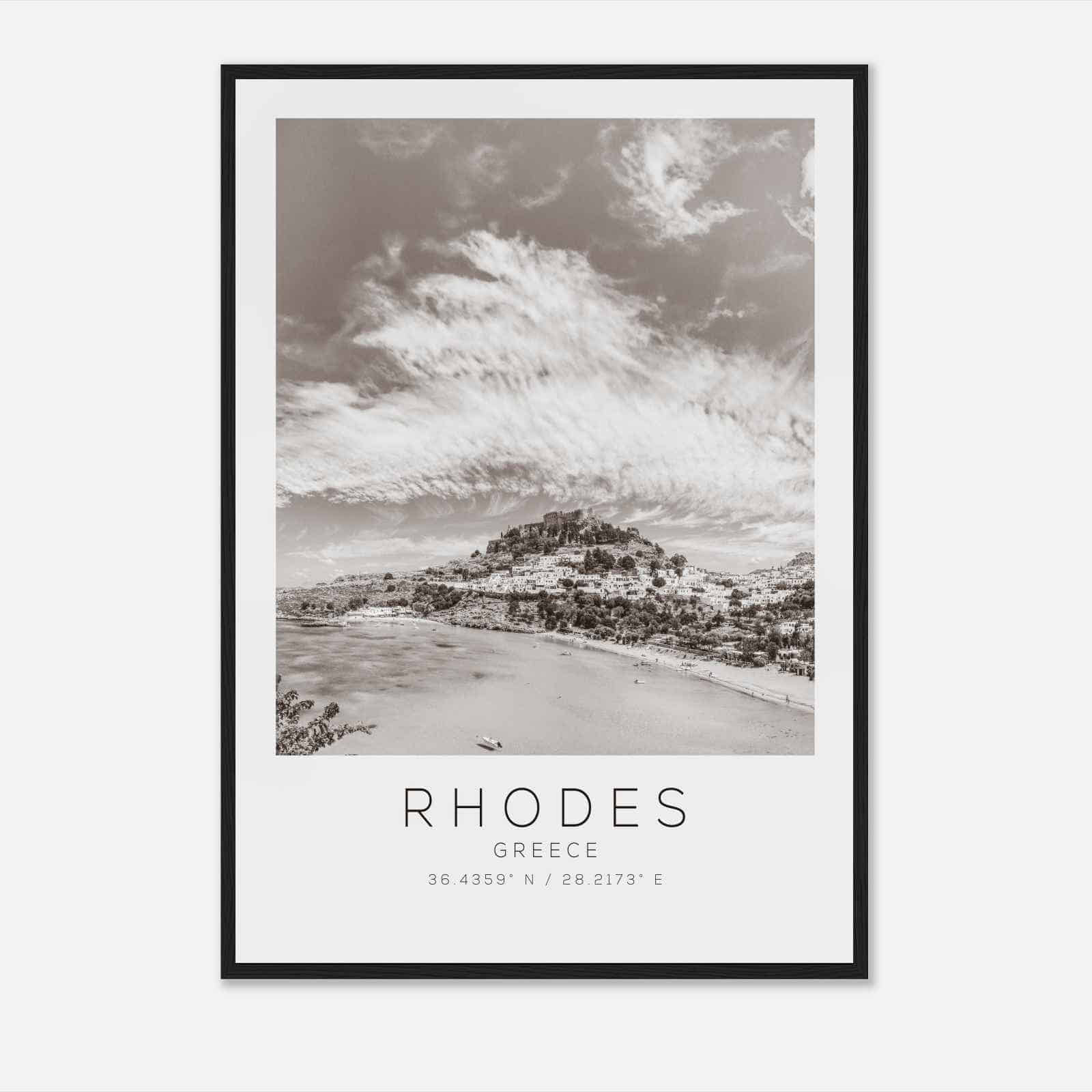 Rhodes Greece Travel Photo Poster BW, Rhodes Travel Print, Minimalist Travel Poster Print DS2