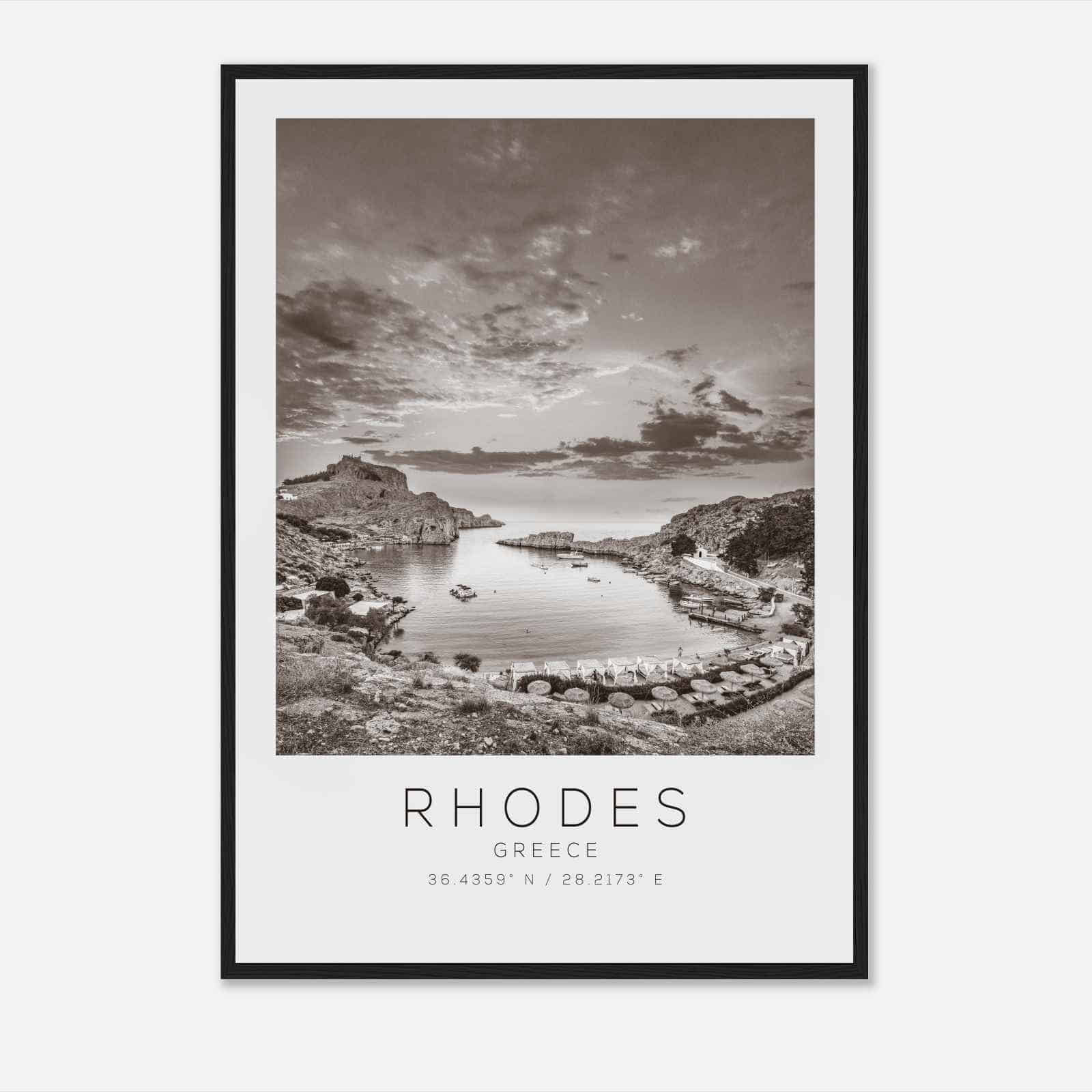 Rhodes Greece Travel Photo Poster BW, Rhodes Travel Print, Minimalist Travel Poster Print